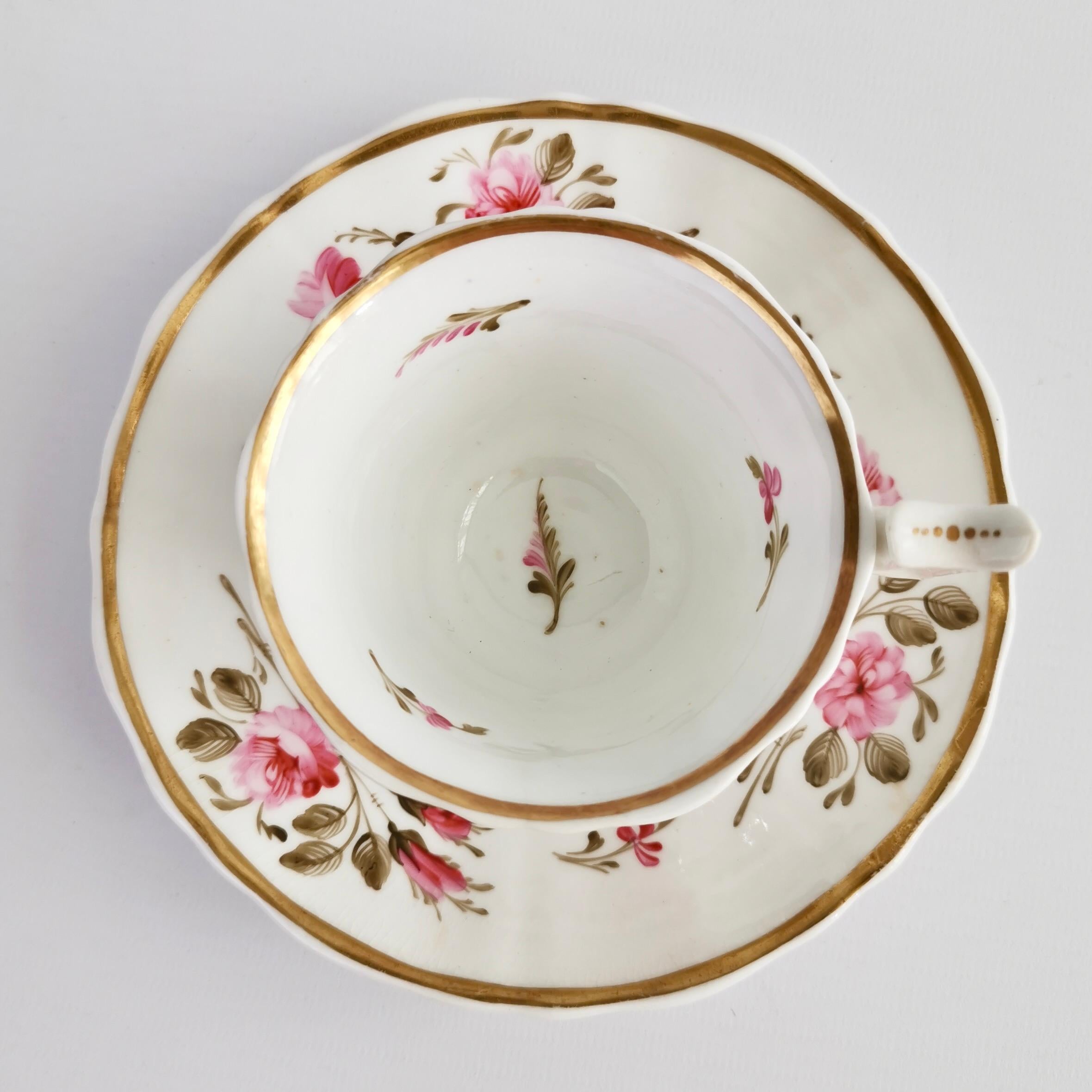 English Ridgway Porcelain Coffee Cup, Pink Roses on White, Regency ca 1825