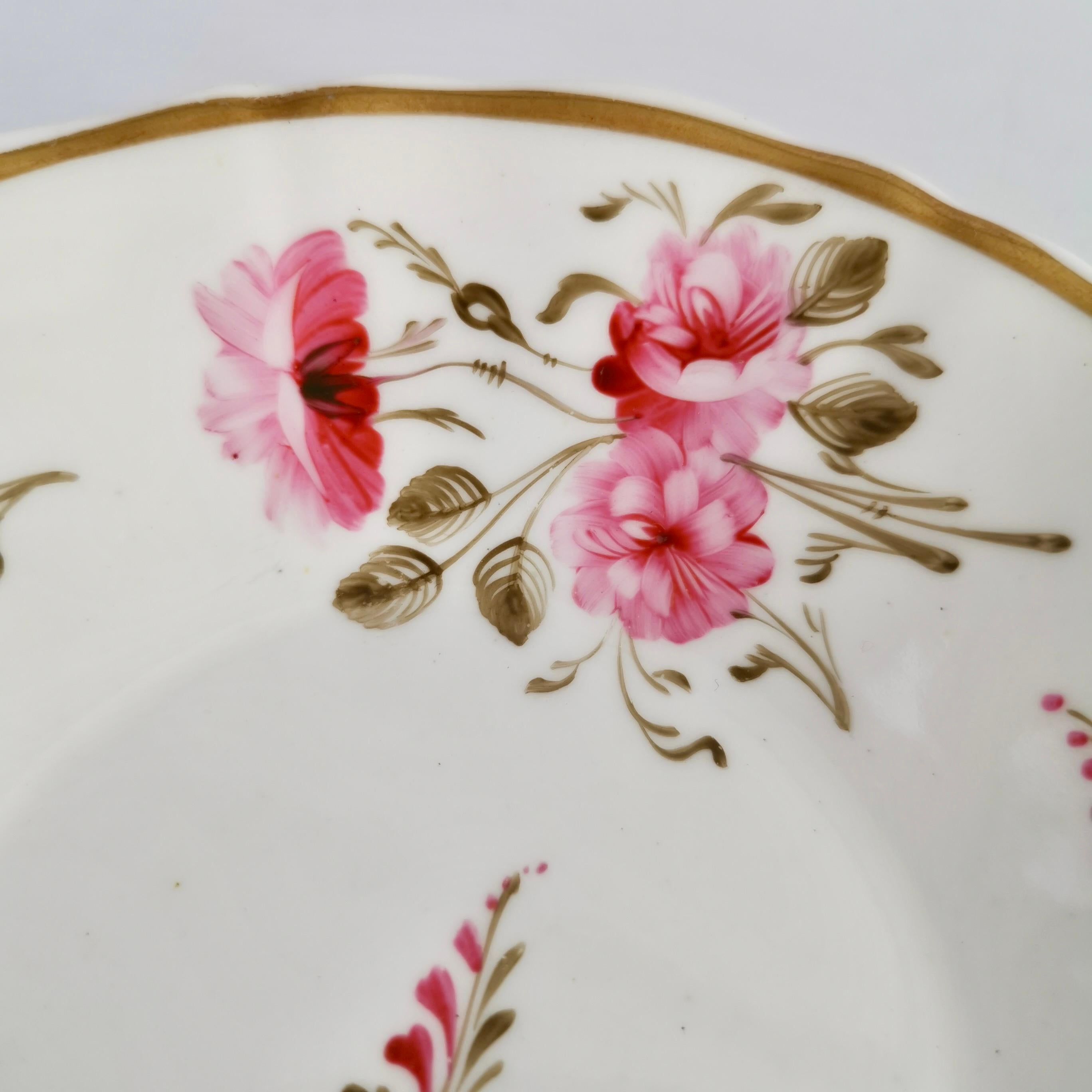 Hand-Painted Ridgway Porcelain Coffee Cup, Pink Roses on White, Regency ca 1825