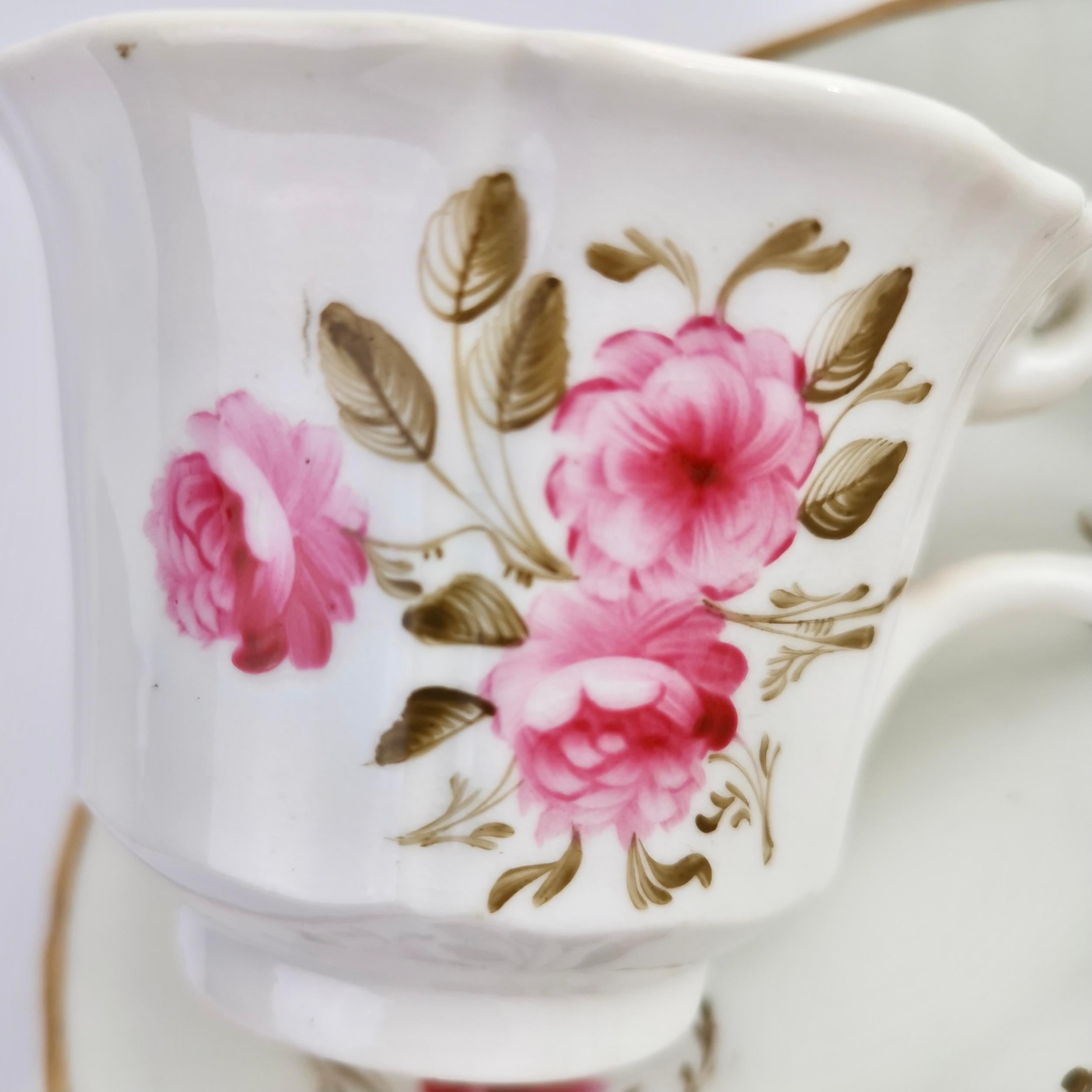 Ridgway Porcelain Coffee Cup, Pink Roses on White, Regency ca 1825 In Good Condition In London, GB