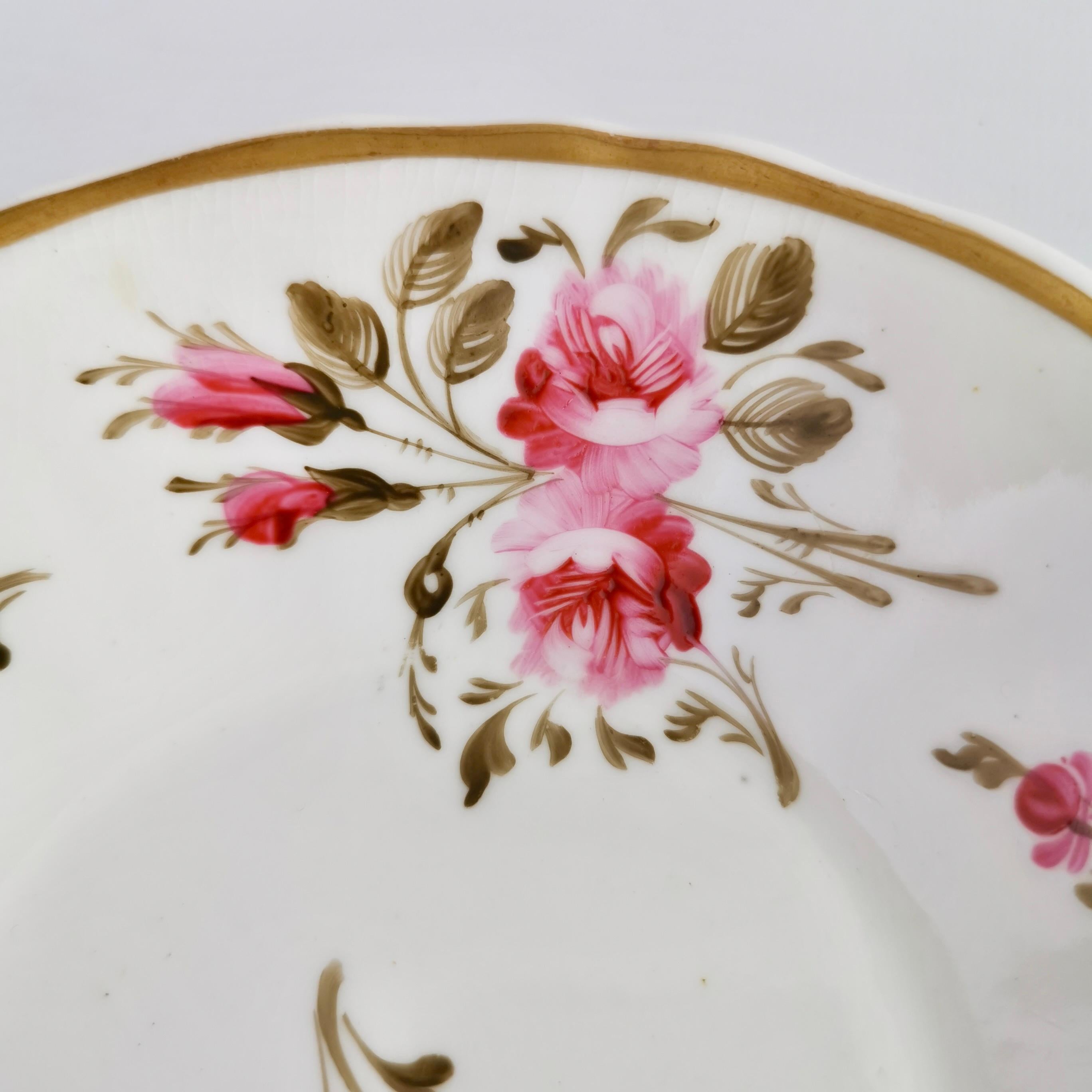 Early 19th Century Ridgway Porcelain Coffee Cup, Pink Roses on White, Regency ca 1825