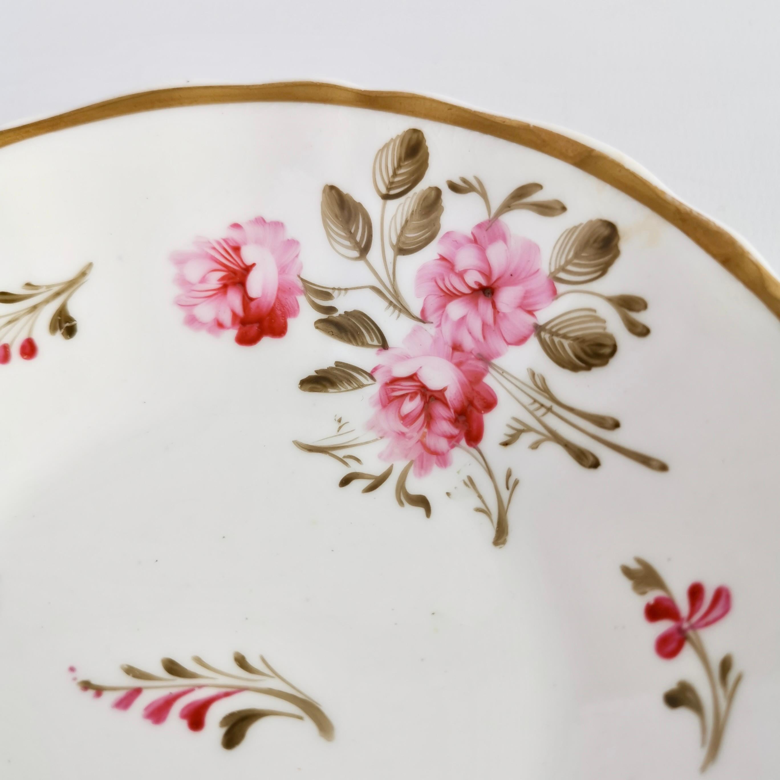 Ridgway Porcelain Coffee Cup, Pink Roses on White, Regency ca 1825 1