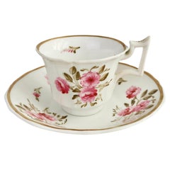 Ridgway Porcelain Coffee Cup, Pink Roses on White, Regency ca 1825