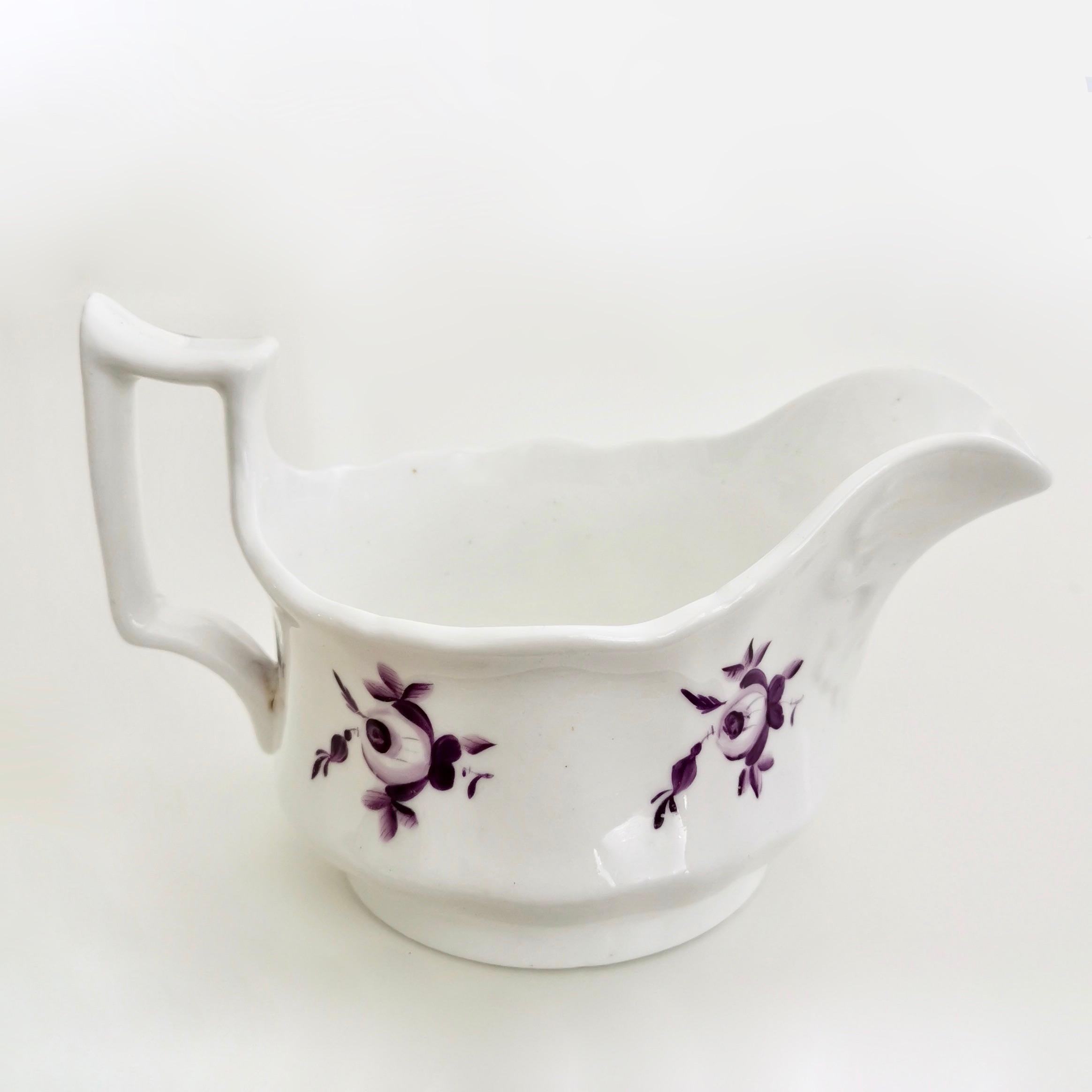 English Ridgway Porcelain Milk Jug, White with Purple Flowers, Regency, circa 1825 For Sale