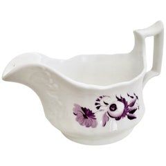 Jarra de leche de porcelana Ridgway, blanca con flores moradas, Regencia, hacia 1825