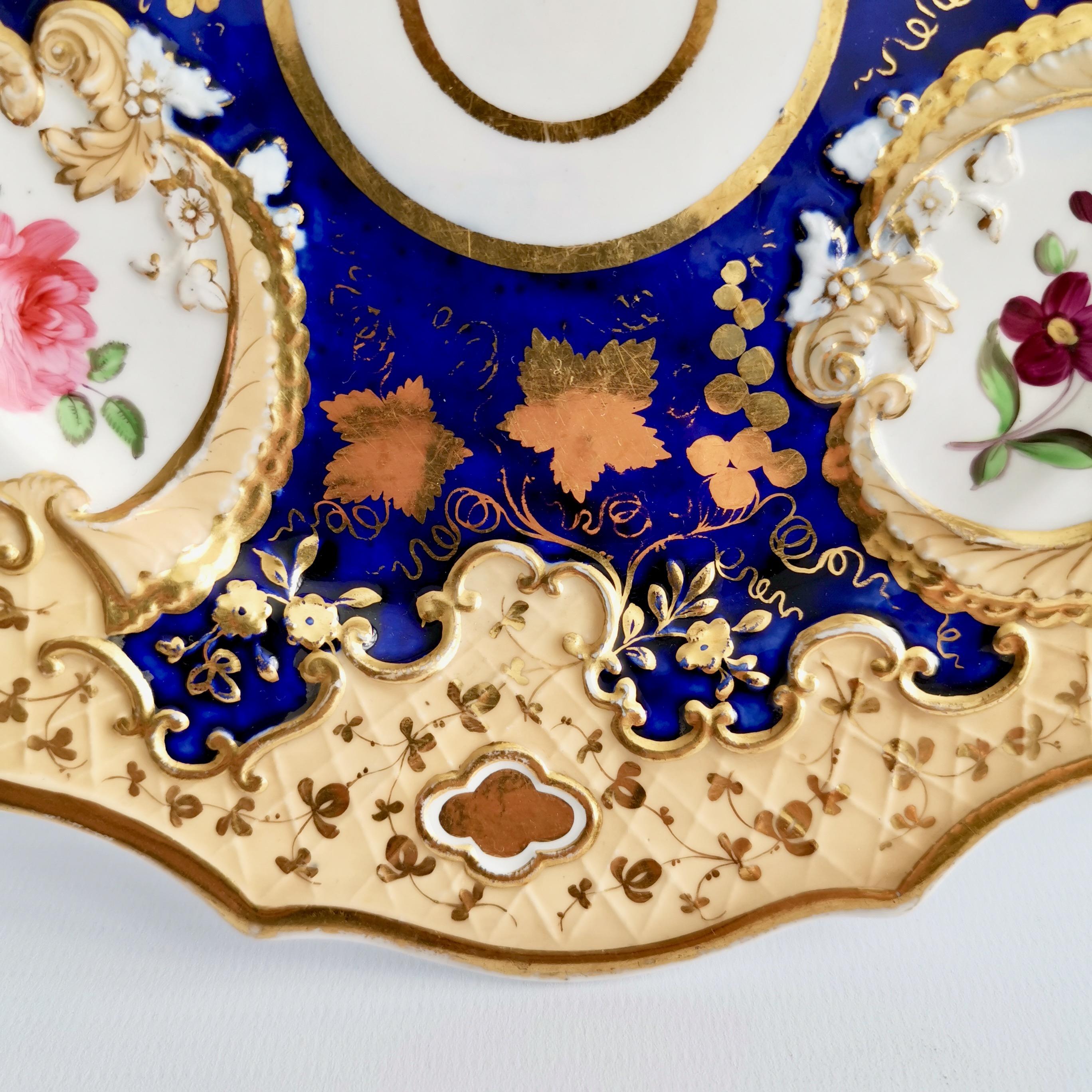 Ridgway Porcelain Plate, Cobalt Blue, Gilt and Flowers, Regency, circa 1820 In Good Condition In London, GB