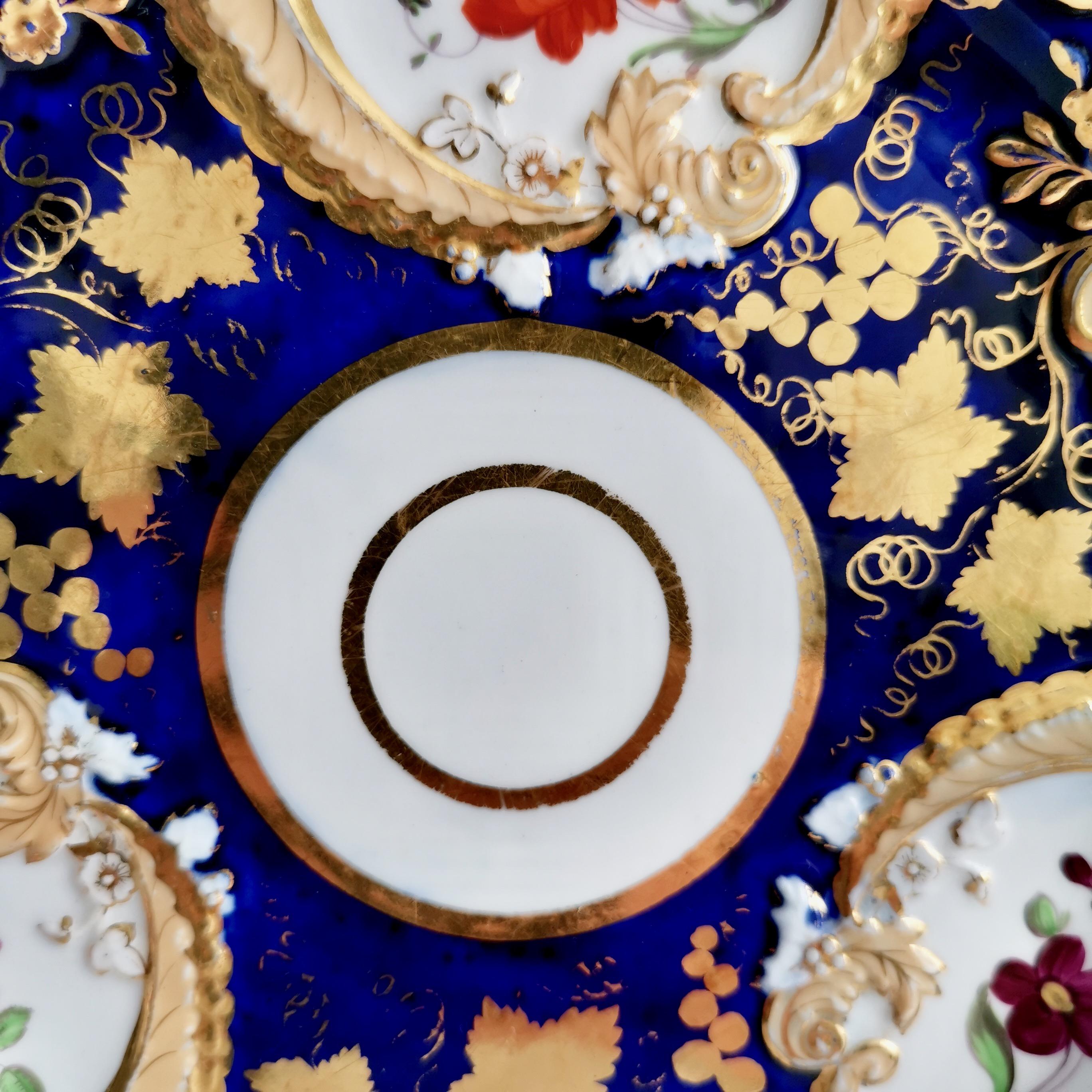 Ridgway Porcelain Plate, Cobalt Blue, Gilt and Flowers, Regency, circa 1820 1