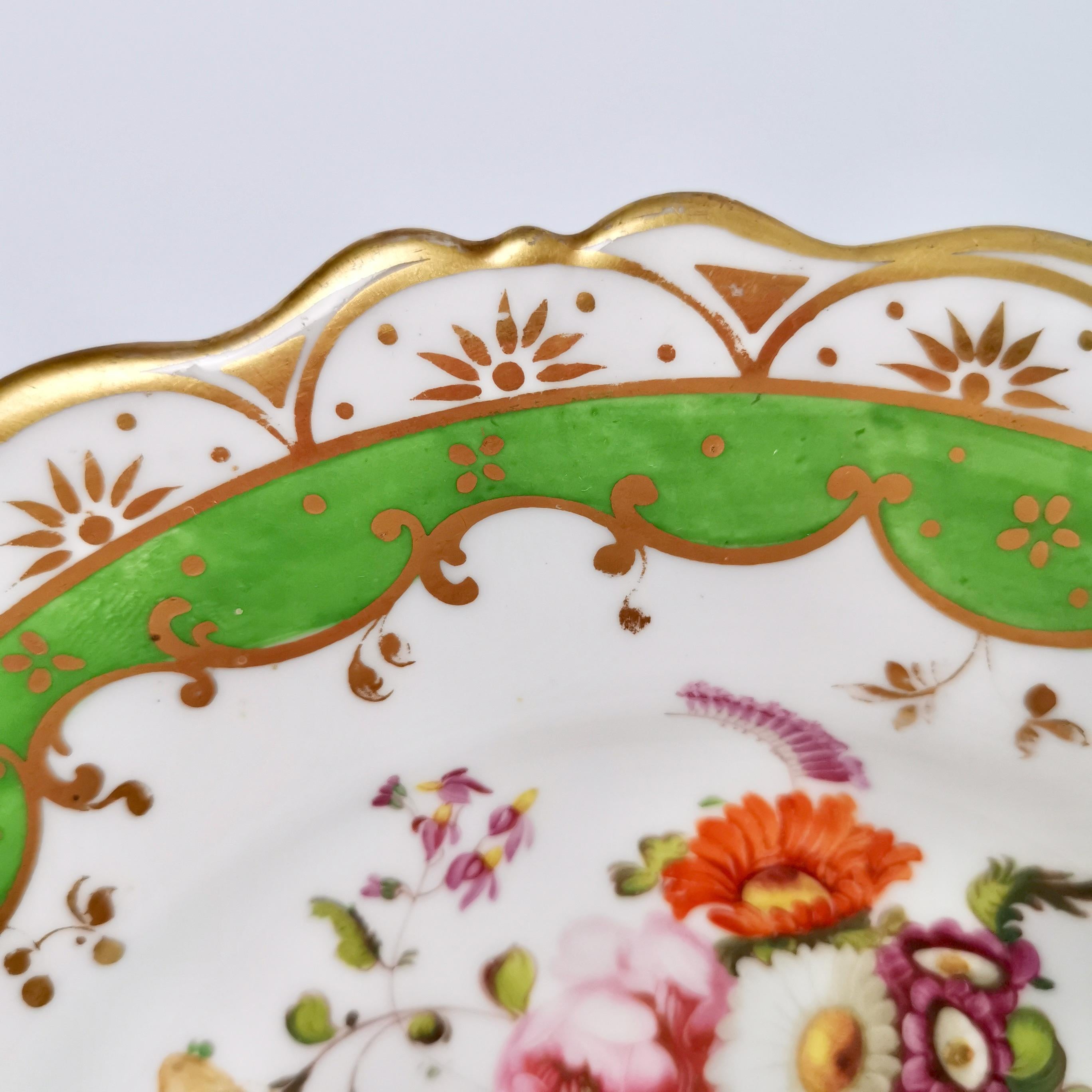 Ridgway Porcelain Plate, Green with Hand Painted Flowers, ca 1832 In Good Condition In London, GB