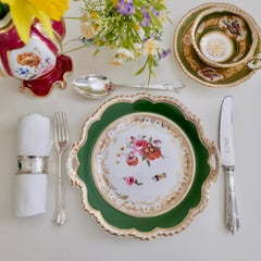 Ridgway Porcelain Plate, Green with Hand Painted Flowers, Regency, ca 1825