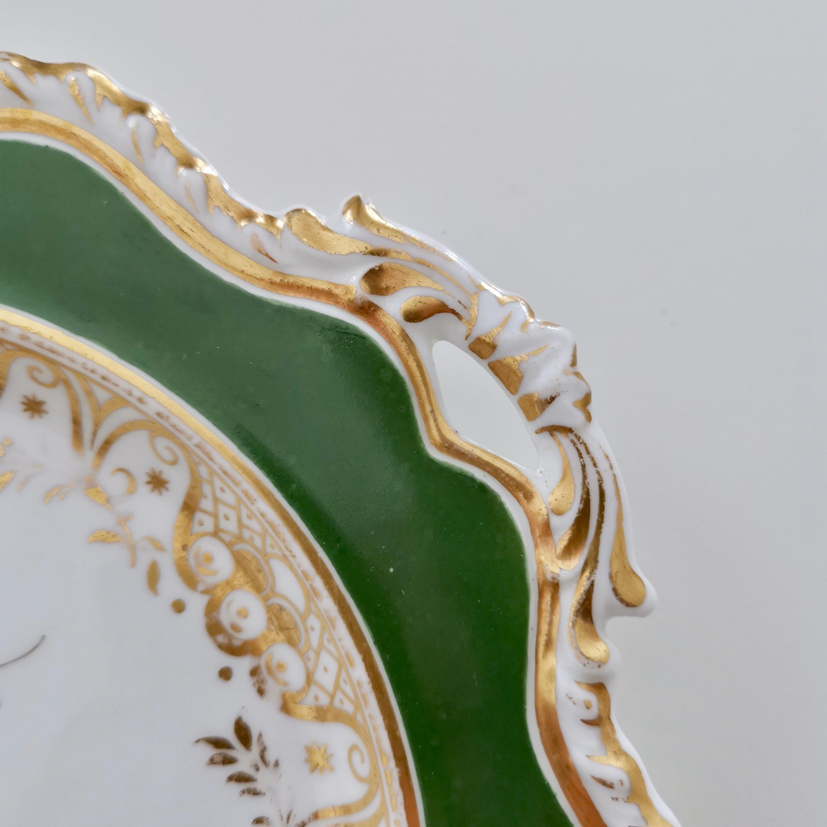 Ridgway Porcelain Plate, Green with Hand Painted Flowers, Regency, ca 1825 In Good Condition In London, GB