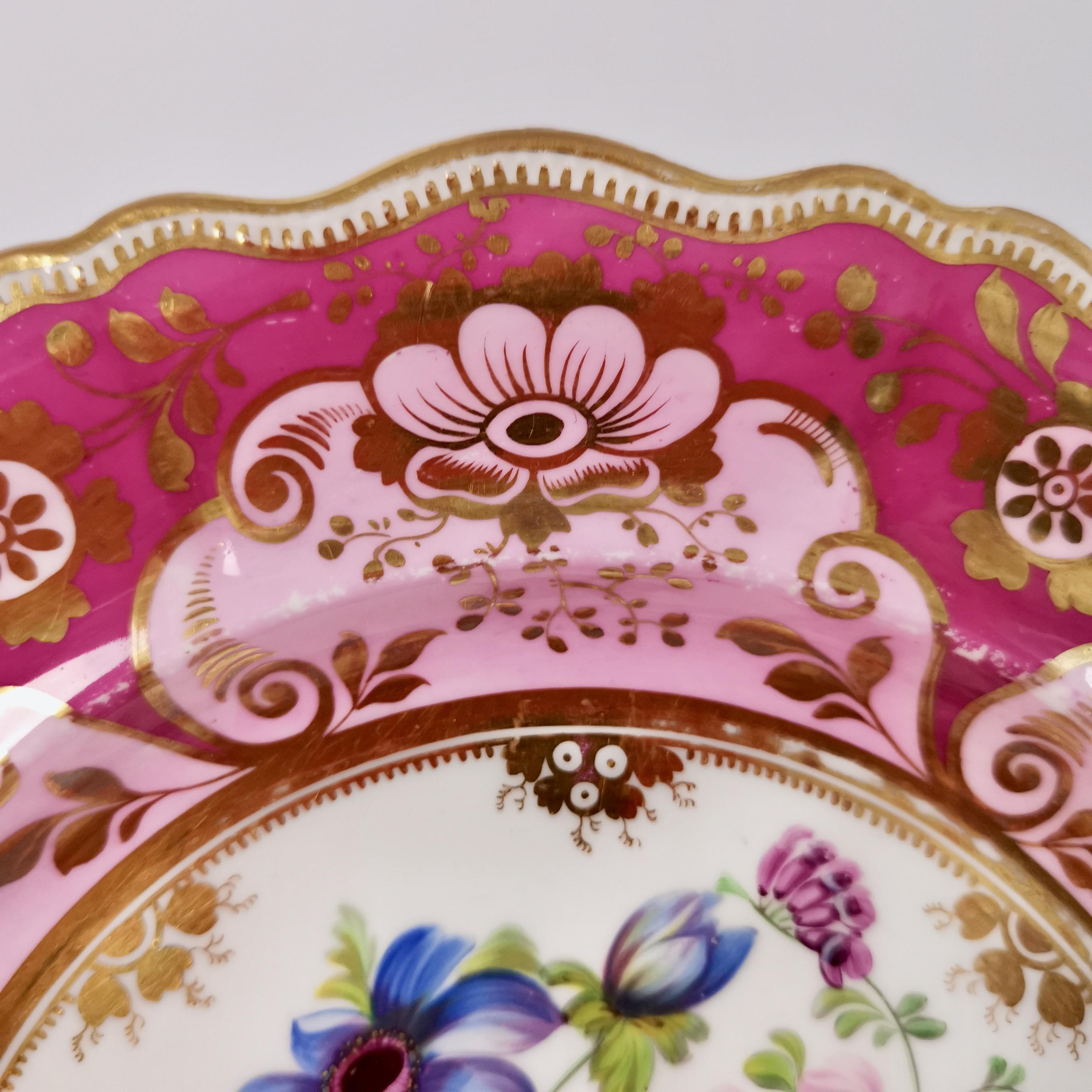 Ridgway Porcelain Plate, Mauve, Pink and Flowers, Regency, ca 1829 In Good Condition In London, GB