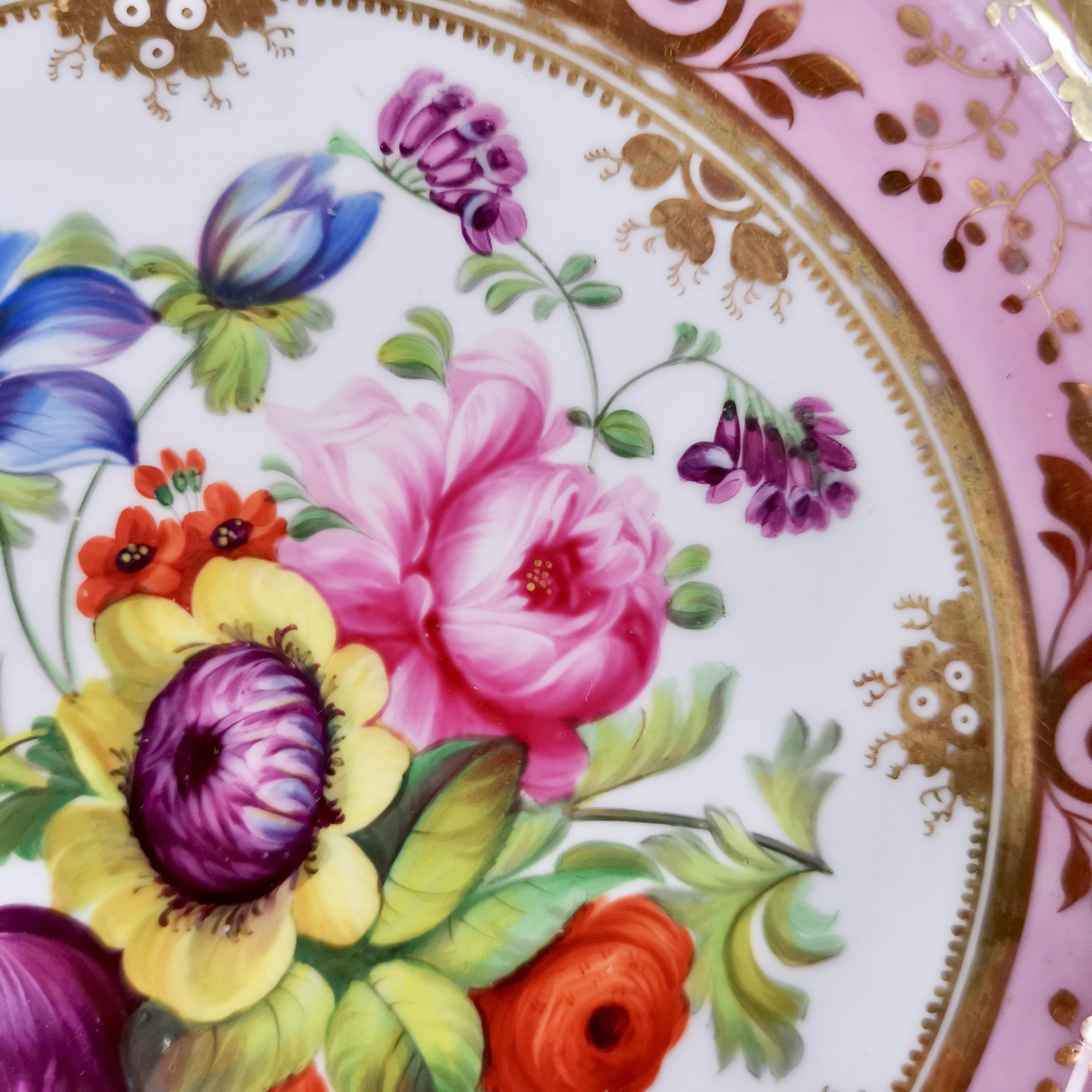Early 19th Century Ridgway Porcelain Plate, Mauve, Pink and Flowers, Regency, ca 1829