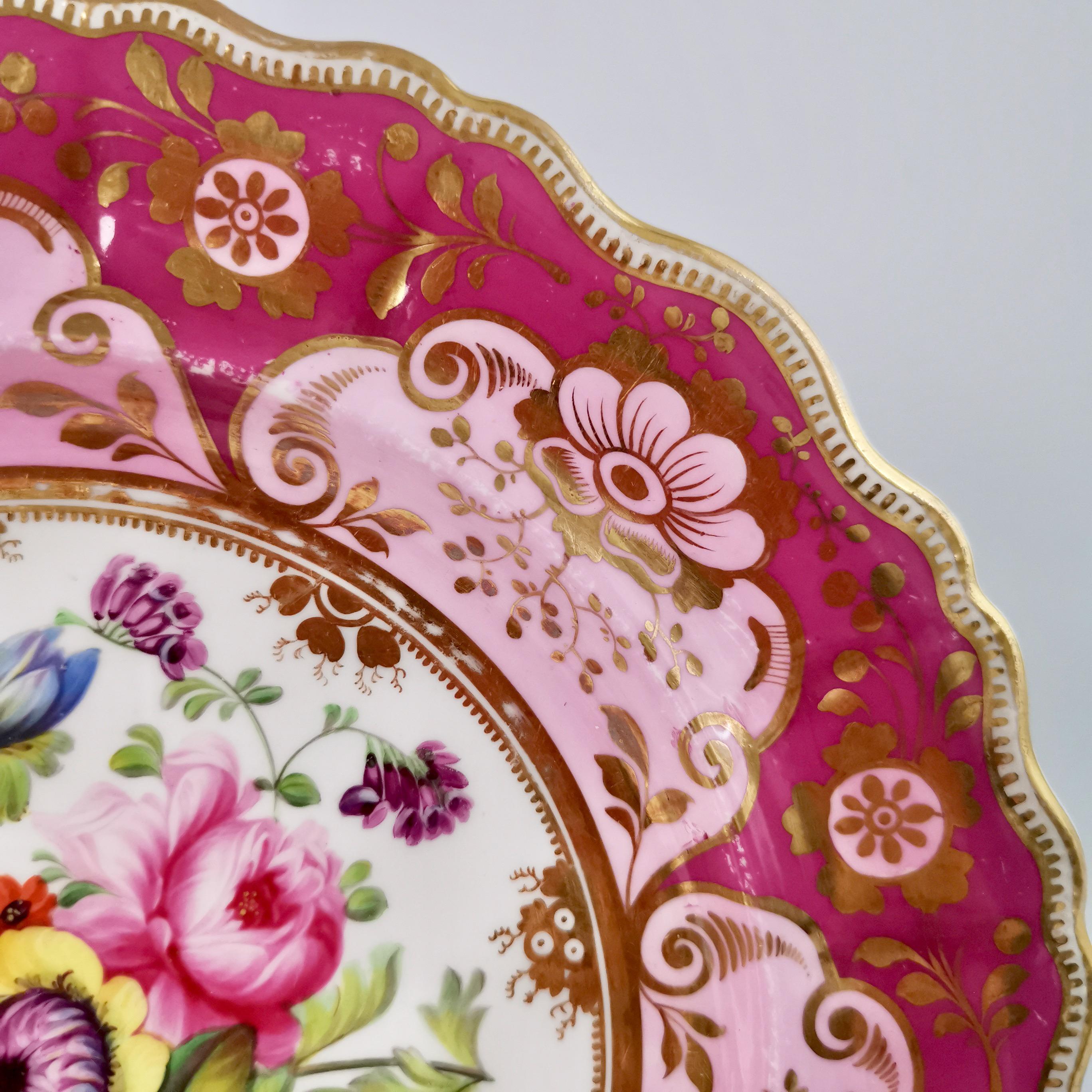 Ridgway Porcelain Plate, Mauve, Pink and Flowers, Regency, ca 1829 1
