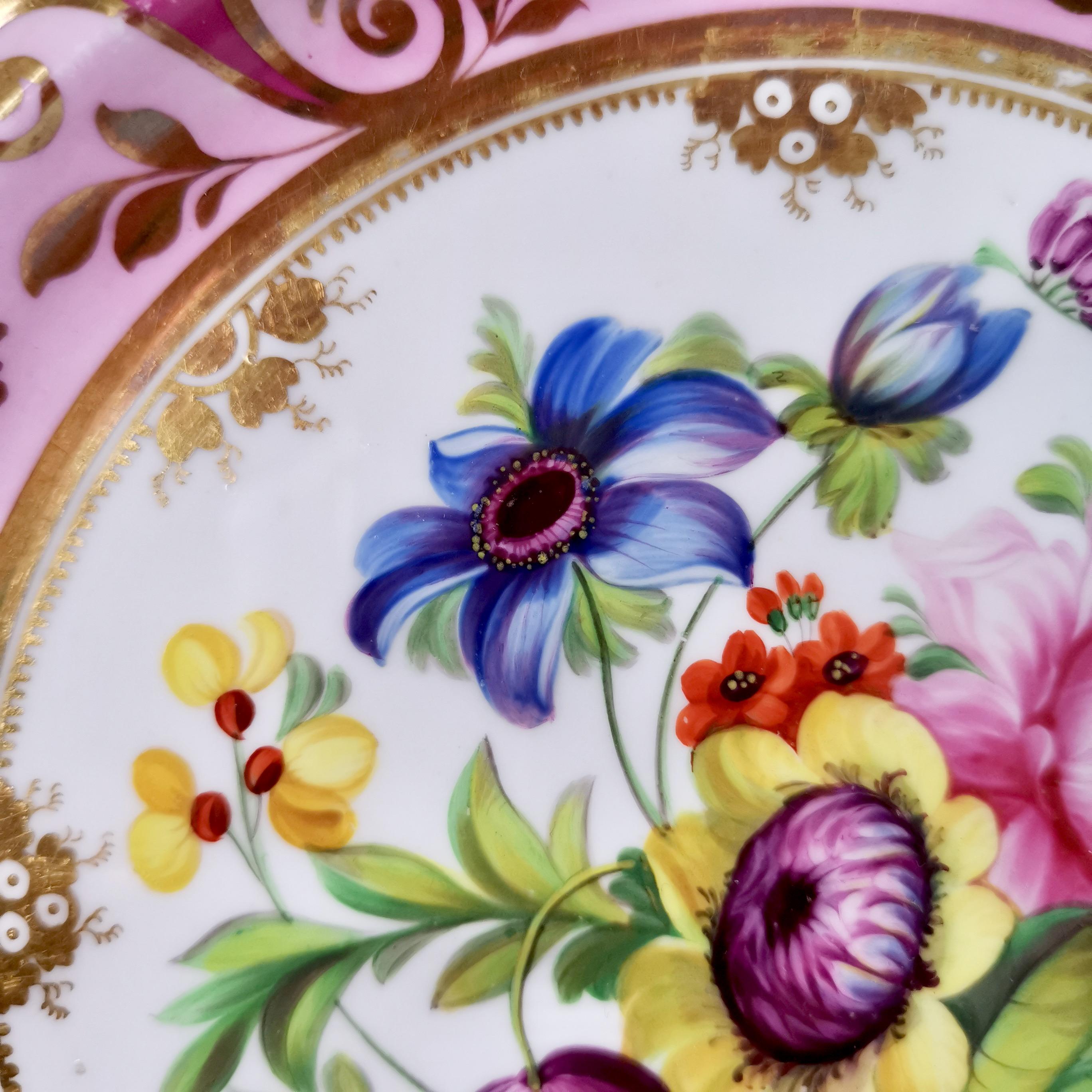 Ridgway Porcelain Plate, Mauve, Pink and Flowers, Regency, ca 1829 2