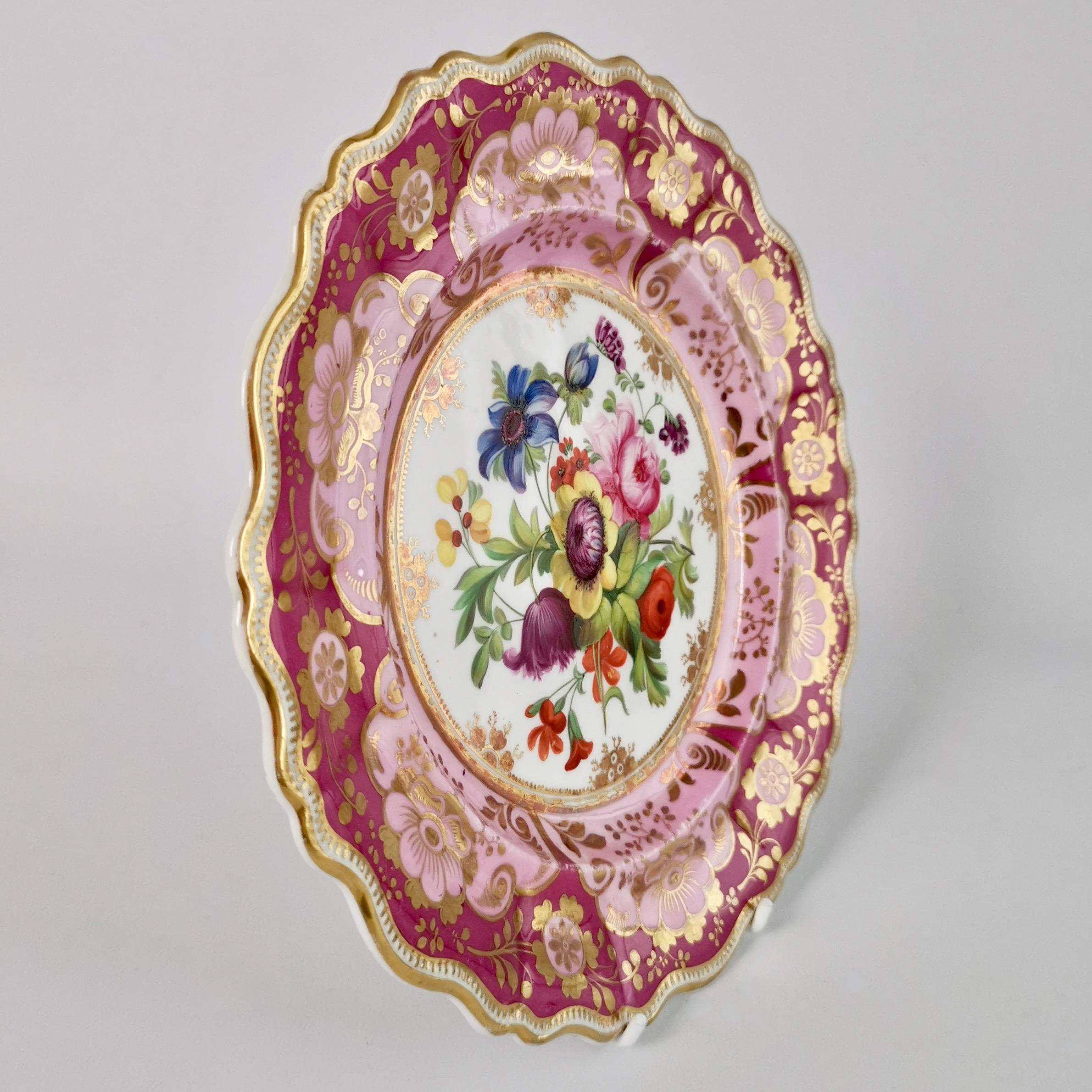 Ridgway Porcelain Plate, Mauve, Pink and Flowers, Regency, ca 1829 3