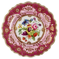 Ridgway Porcelain Plate, Mauve, Pink and Flowers, Regency, ca 1829