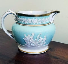 Ridgway Porcelain Sprigged Large Jug with Light Blue Ground, circa 1820