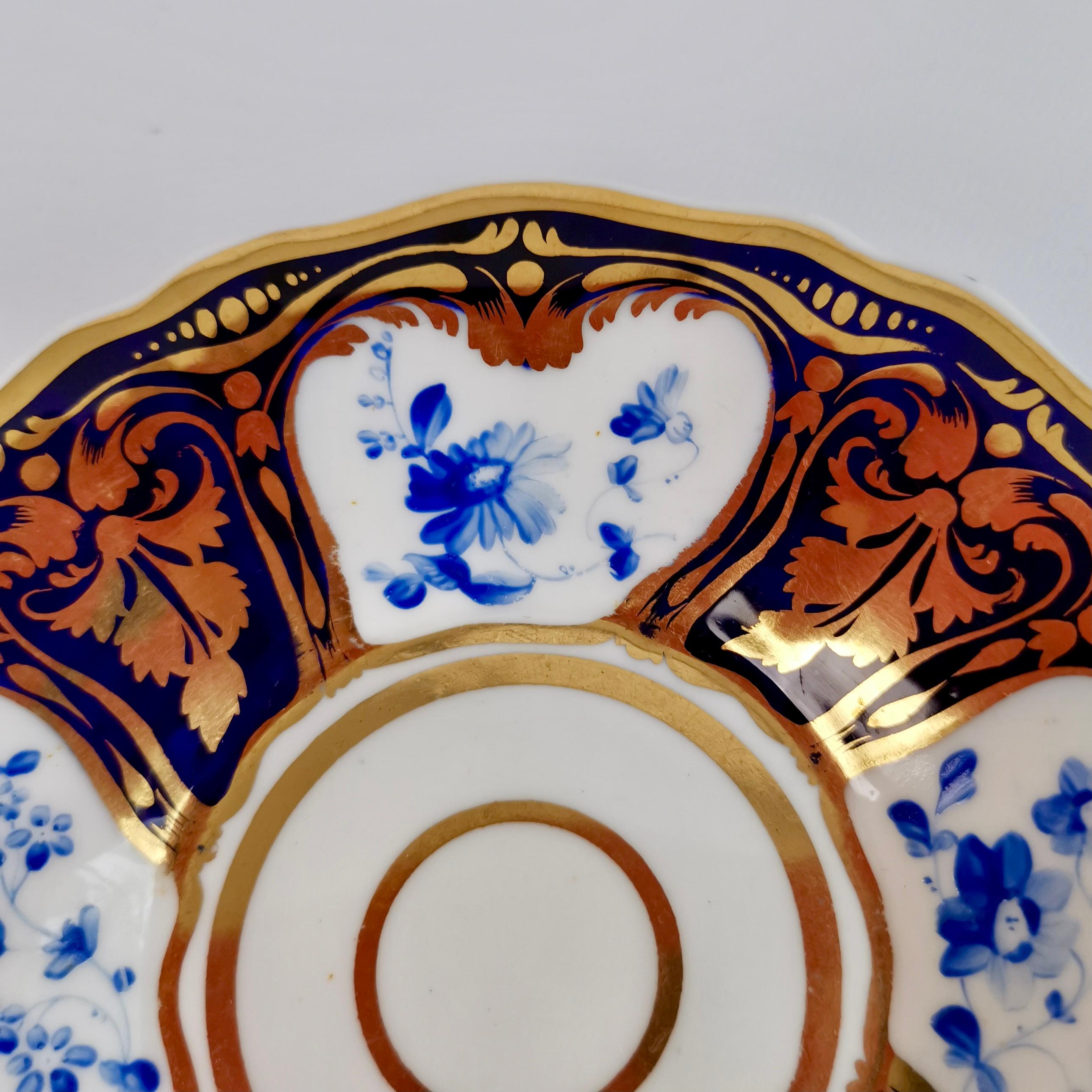 Ridgway Porcelain Teacup and Saucer, Blue Flowers and Gilt, Regency, Ca 1825 In Good Condition For Sale In London, GB