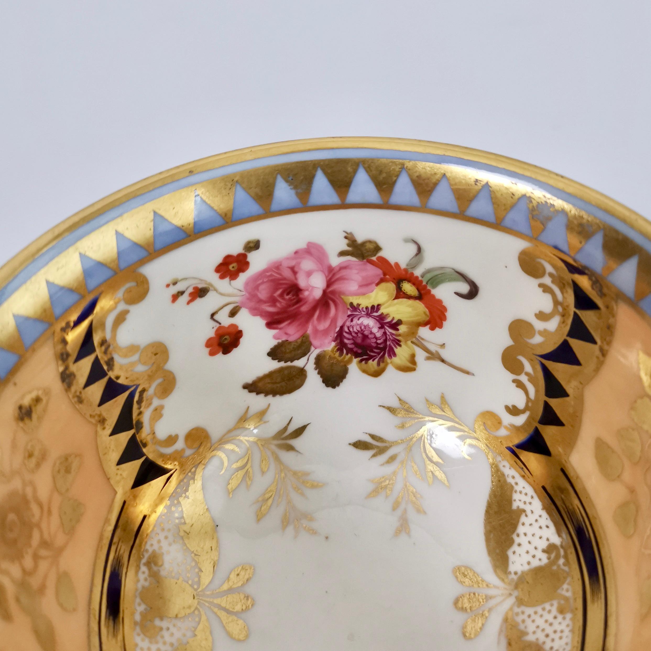 Ridgway Porcelain Teacup, Apricot, Periwinkle and Flowers, Regency circa 1820 4