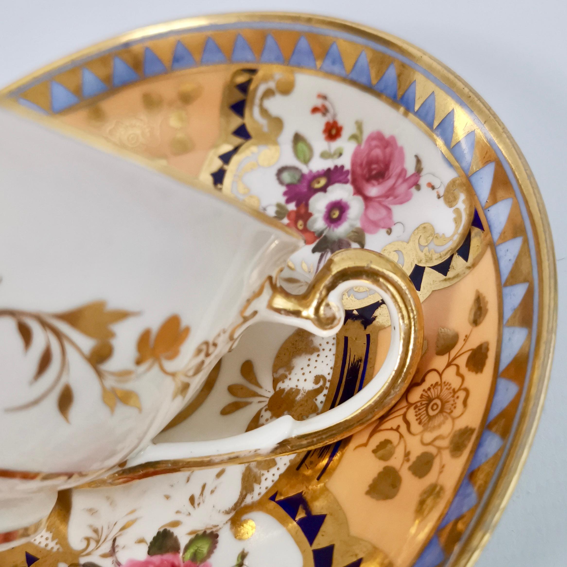 Ridgway Porcelain Teacup, Apricot, Periwinkle and Flowers, Regency circa 1820 1