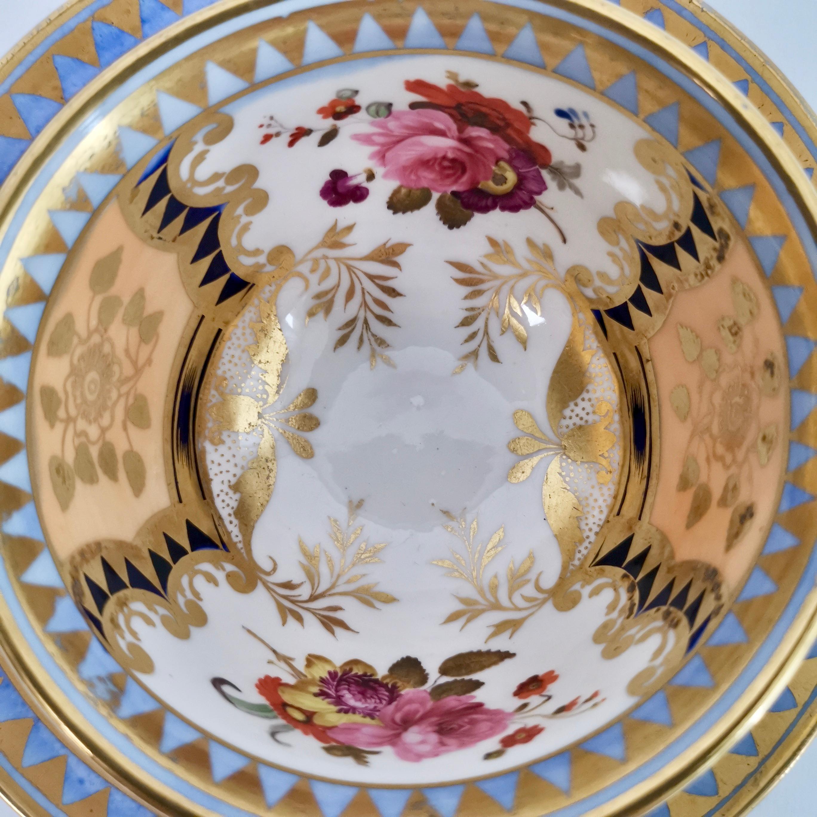 Ridgway Porcelain Teacup, Apricot, Periwinkle and Flowers, Regency circa 1820 2