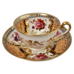 Used Ridgway Porcelain Teacup, Apricot, Periwinkle and Flowers, Regency circa 1820