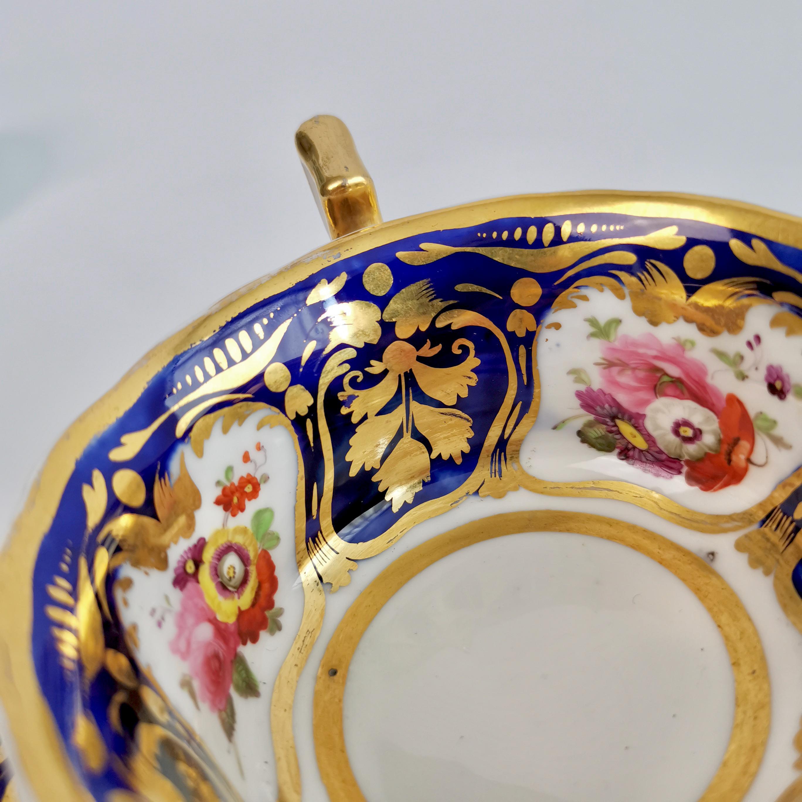 Early 19th Century Ridgway Porcelain Teacup, Cobalt Blue, Gilt and Flowers, Regency ca 1825