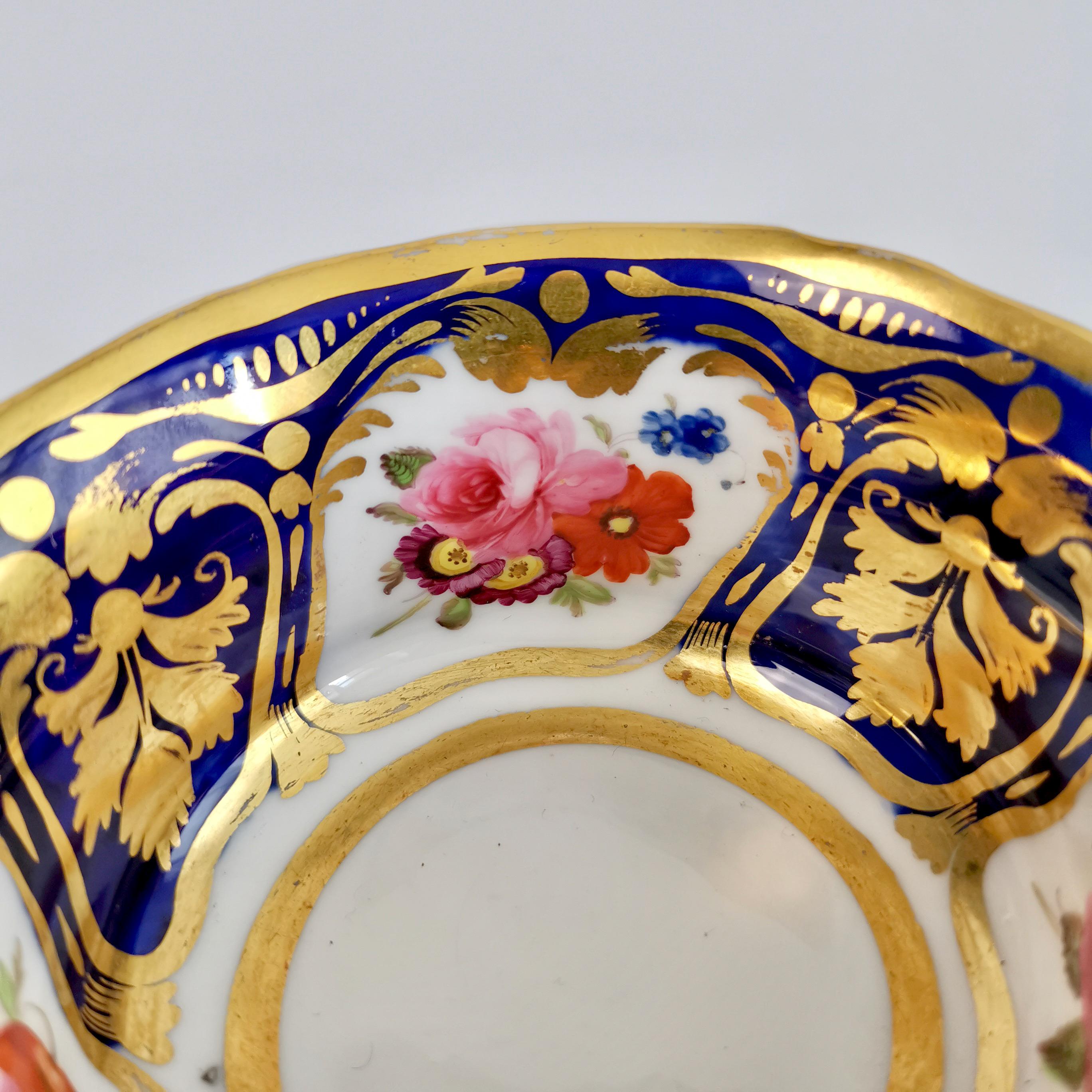Ridgway Porcelain Teacup, Cobalt Blue, Gilt and Flowers, Regency ca 1825 1