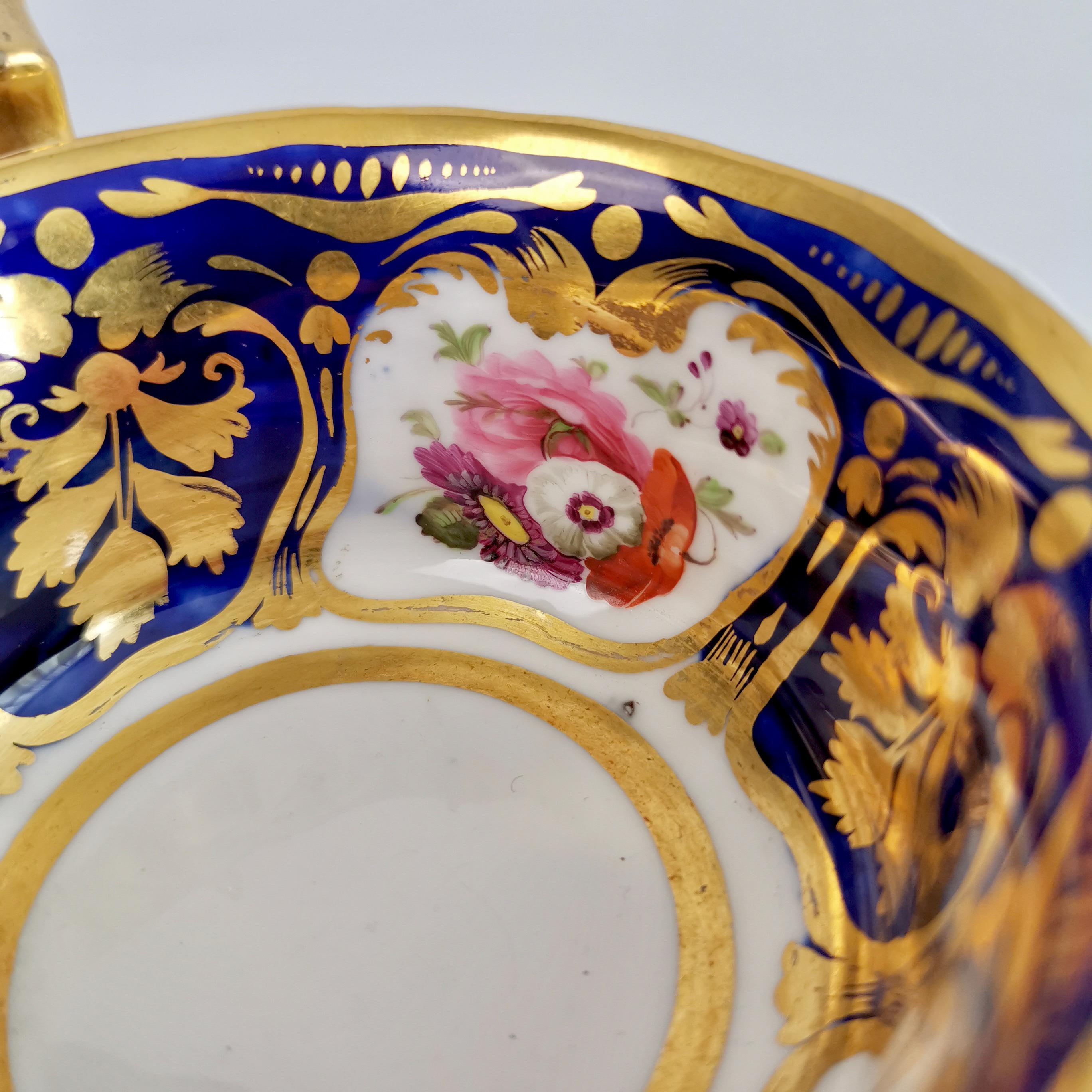 Ridgway Porcelain Teacup, Cobalt Blue, Gilt and Flowers, Regency ca 1825 2