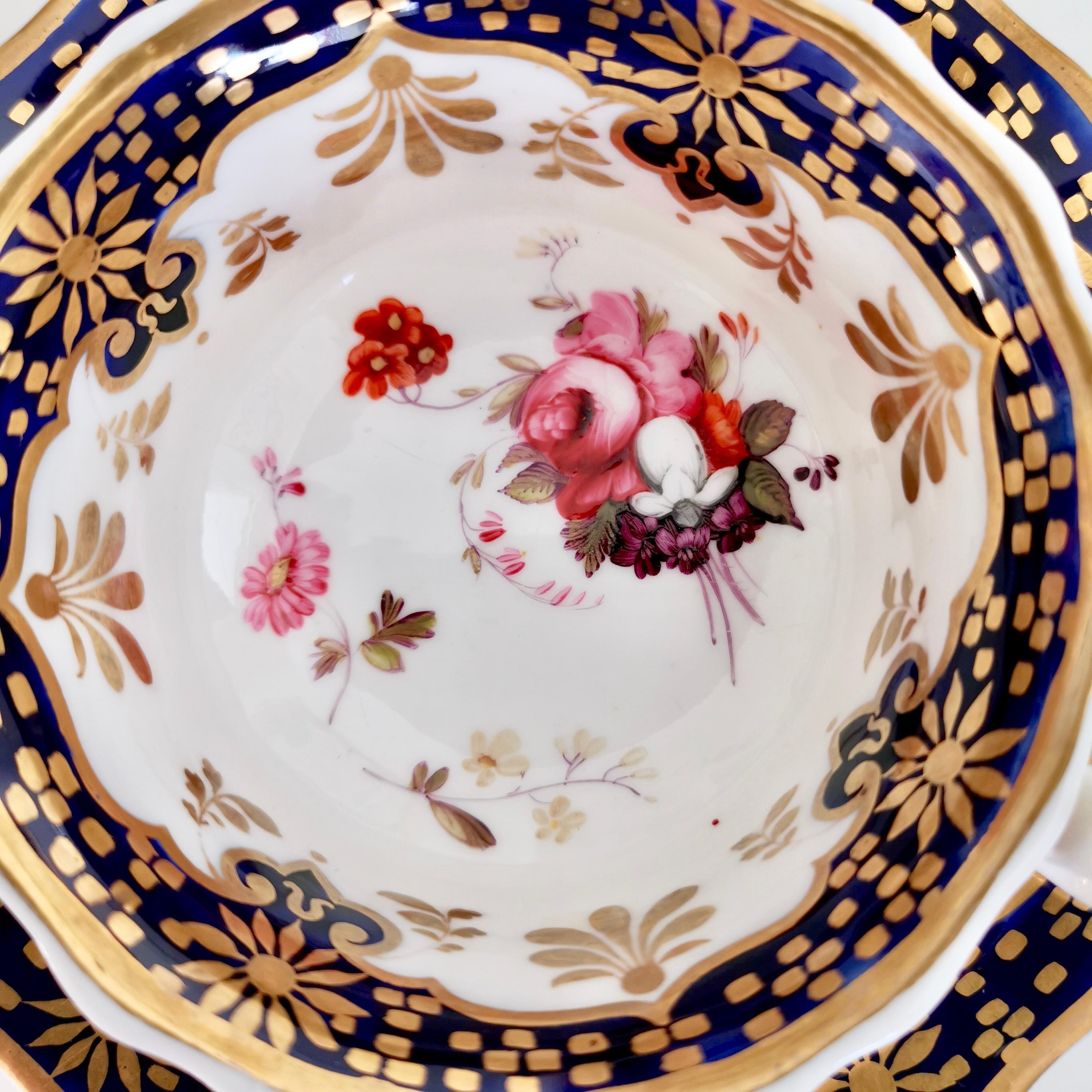 Ridgway Porcelain Teacup Trio, Cobalt Blue, Gilt and Flowers, Regency circa 1825 4