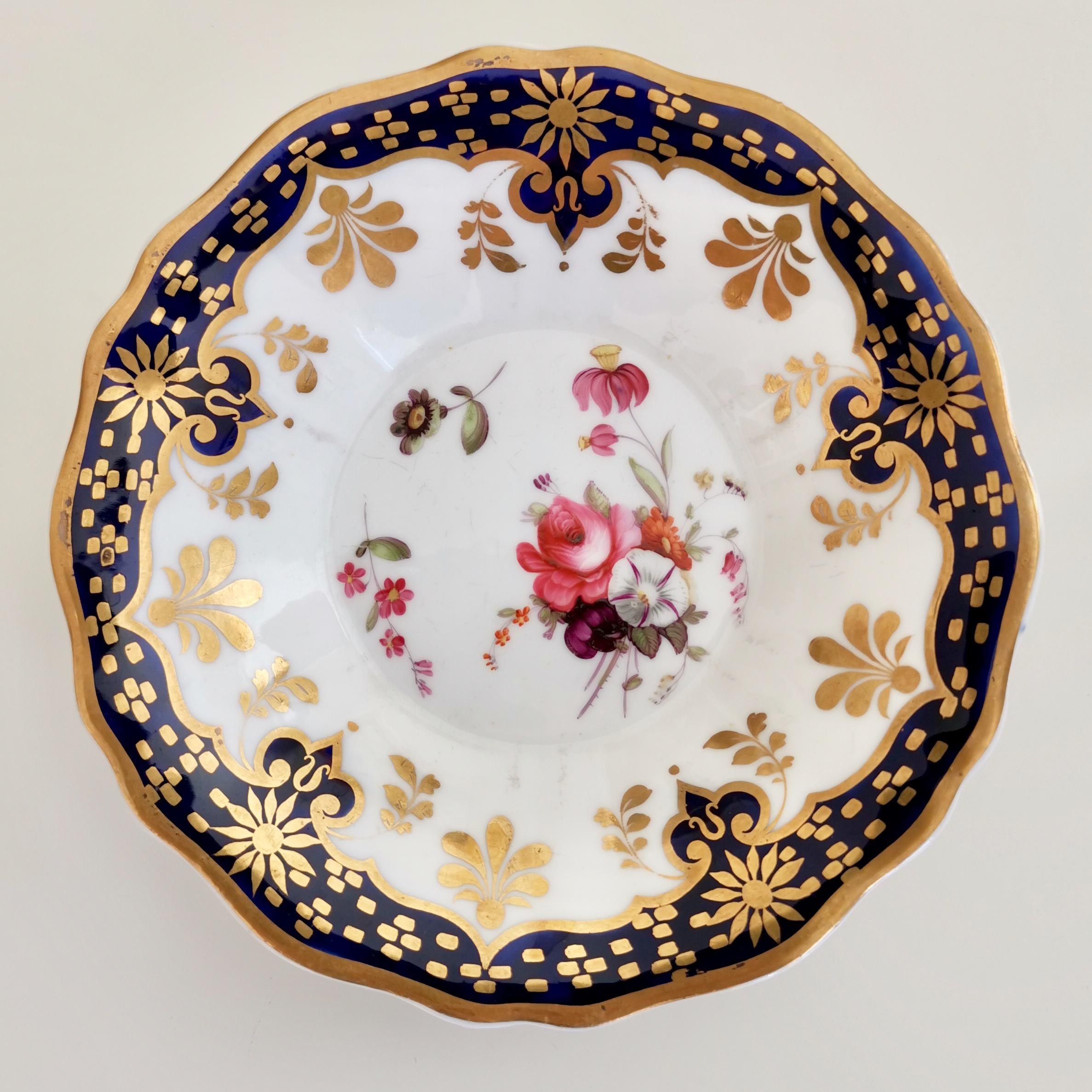 Ridgway Porcelain Teacup Trio, Cobalt Blue, Gilt and Flowers, Regency circa 1825 1
