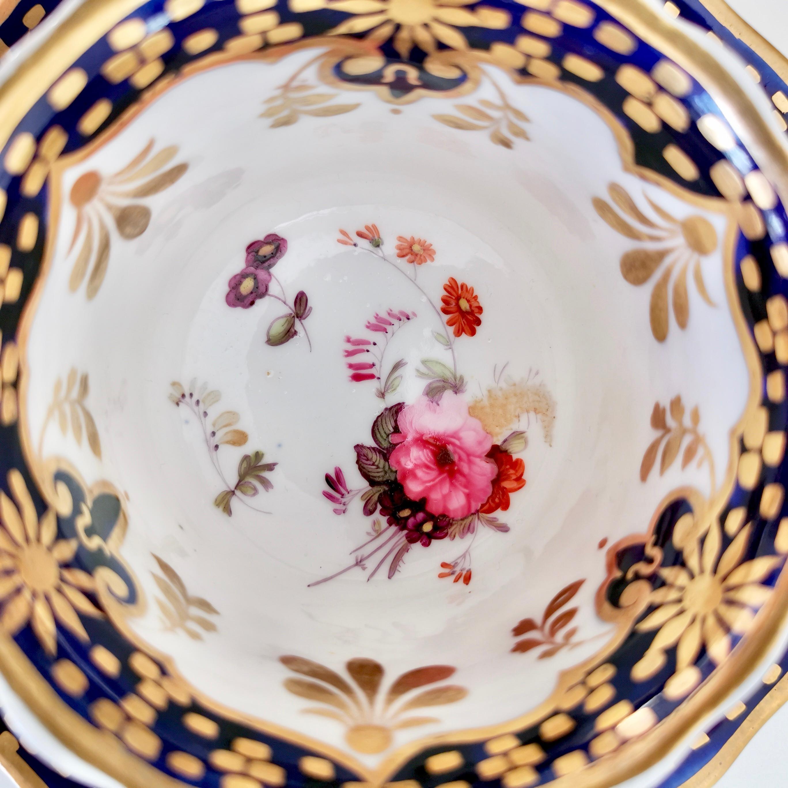 Ridgway Porcelain Teacup Trio, Cobalt Blue, Gilt and Flowers, Regency circa 1825 3