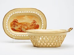 Ridgway Rare Early Drabware Basket & Stand