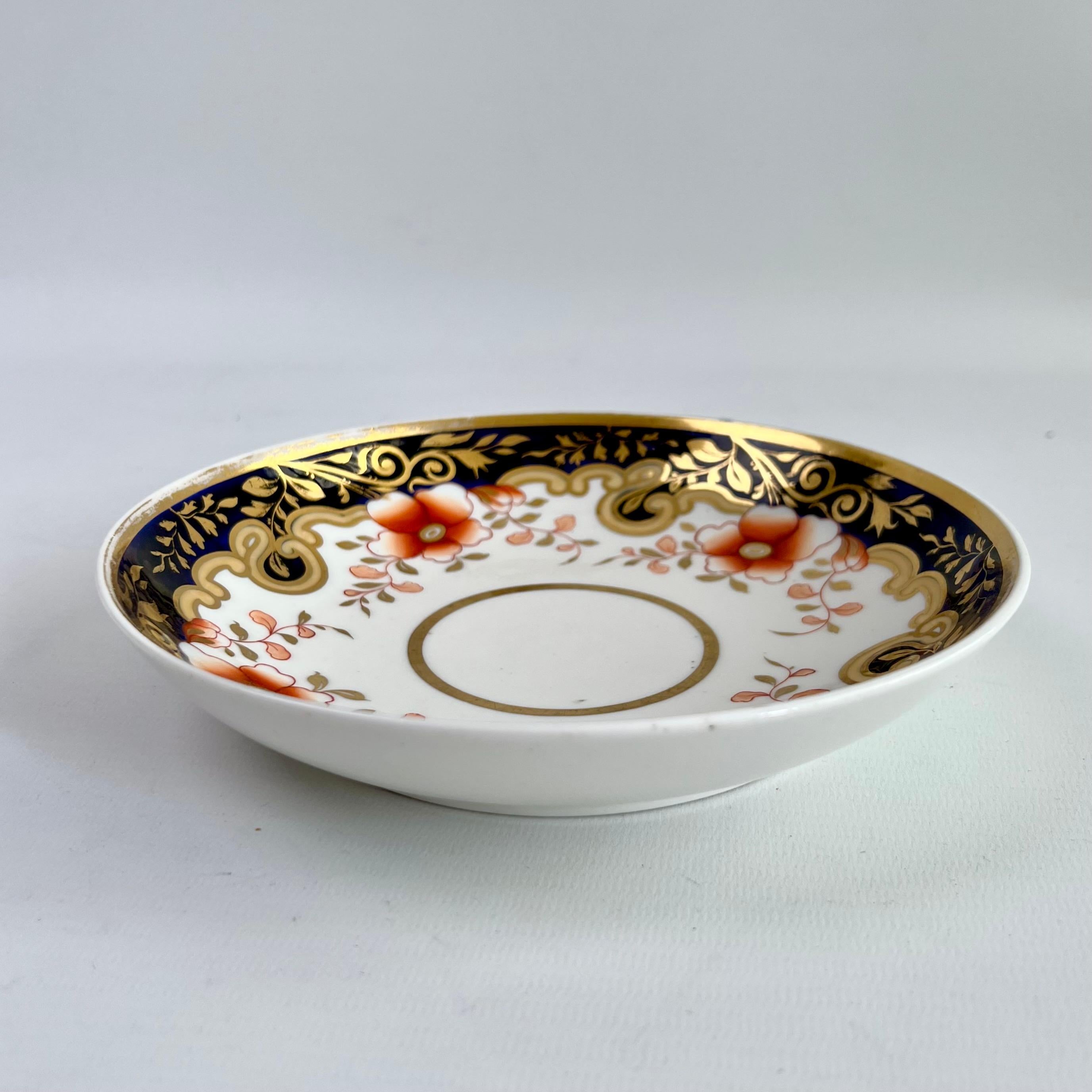 Ridgway Saucer Dish / Plate, Cobalt Blue with Orange Flowers, Regency, ca 1820 2
