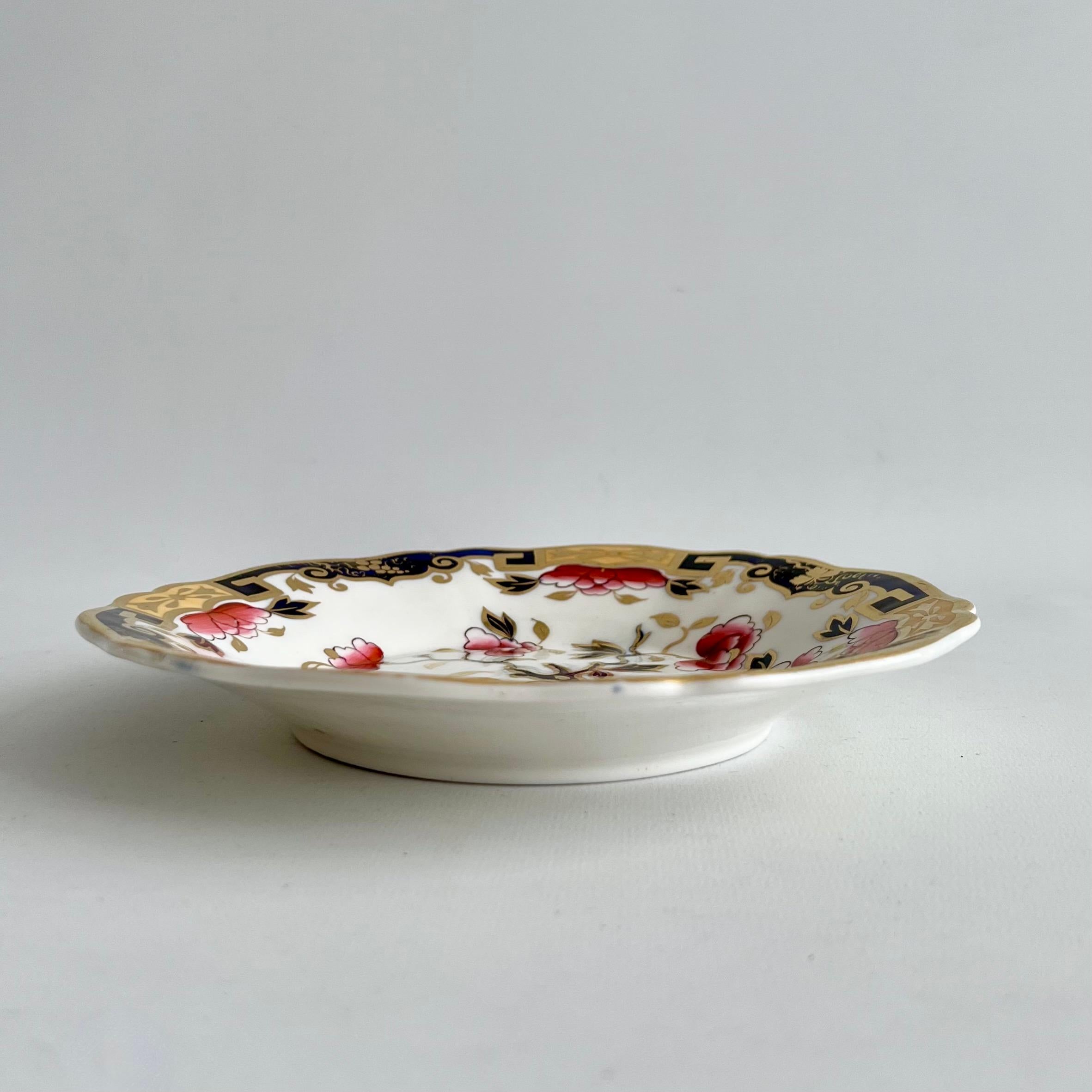 Porcelain Ridgway Saucer Dish Plate, Japan Flowers with Greek Keys, Regency ca 1825 For Sale