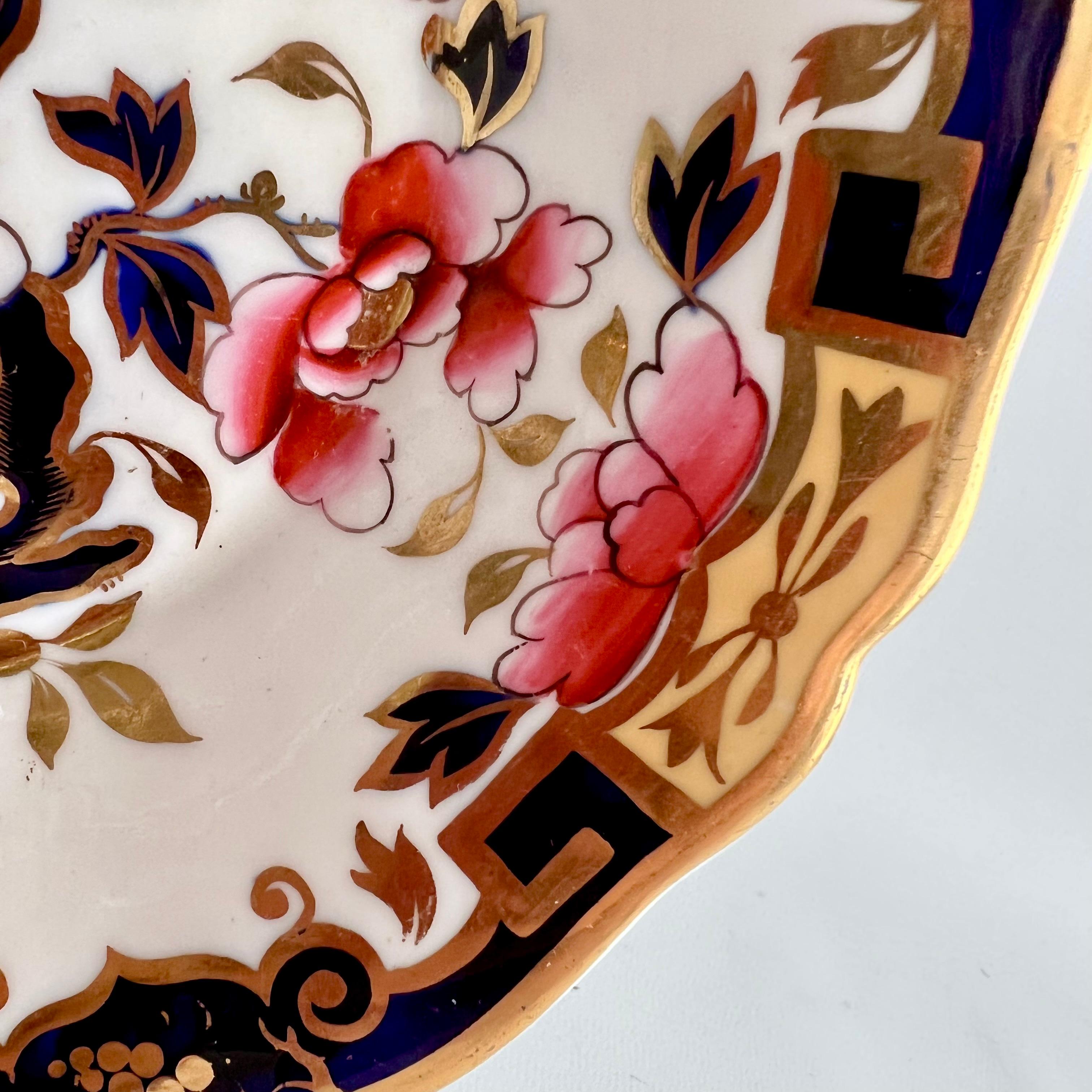 English Ridgway Saucer Dish Plate, Japan Flowers with Greek Keys, Regency ca 1825 For Sale