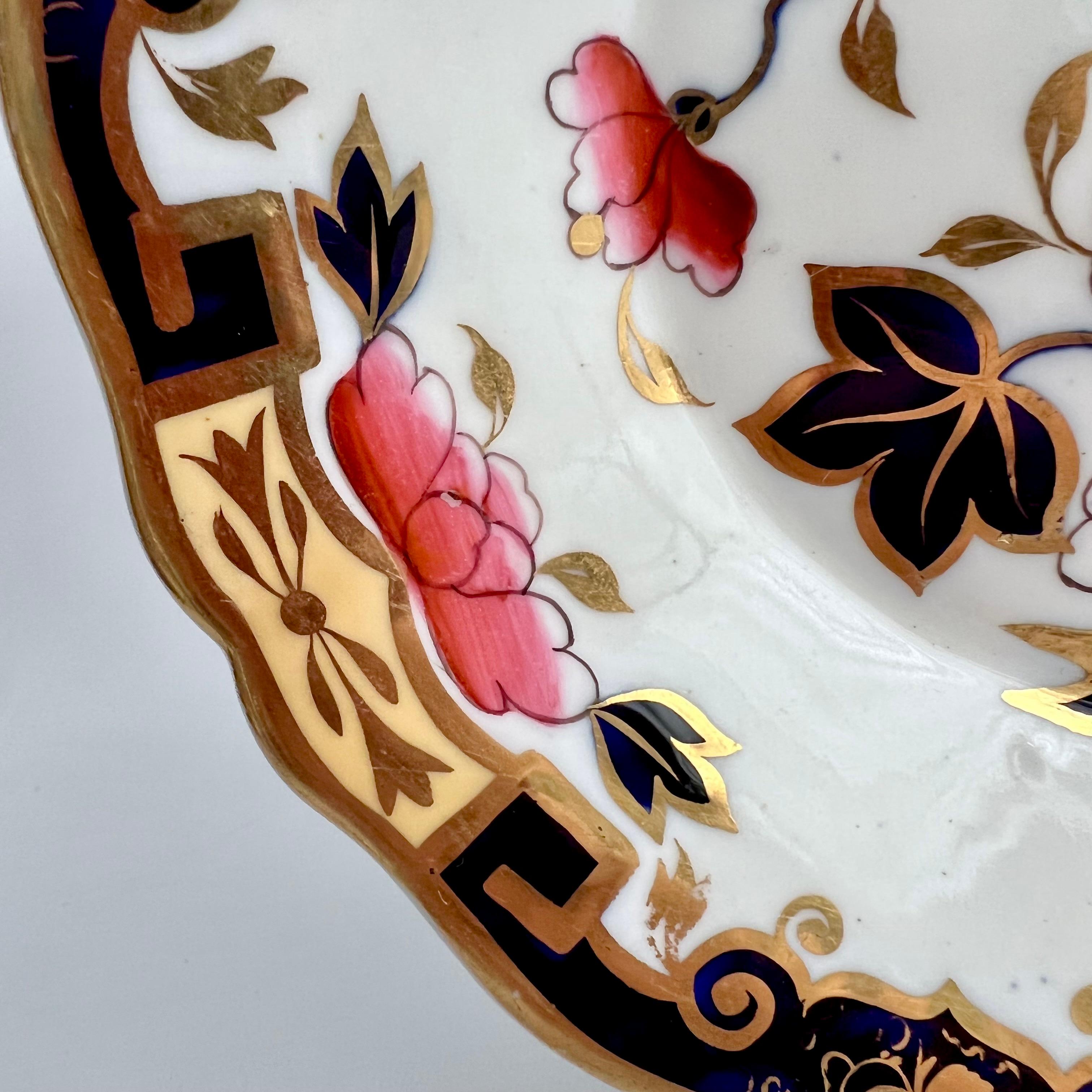 Hand-Painted Ridgway Saucer Dish Plate, Japan Flowers with Greek Keys, Regency ca 1825 For Sale