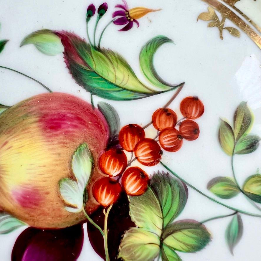 Ridgway Set of 4 Plates, Daisy Moulded, Green with Fruit Paintings, ca 1835 7