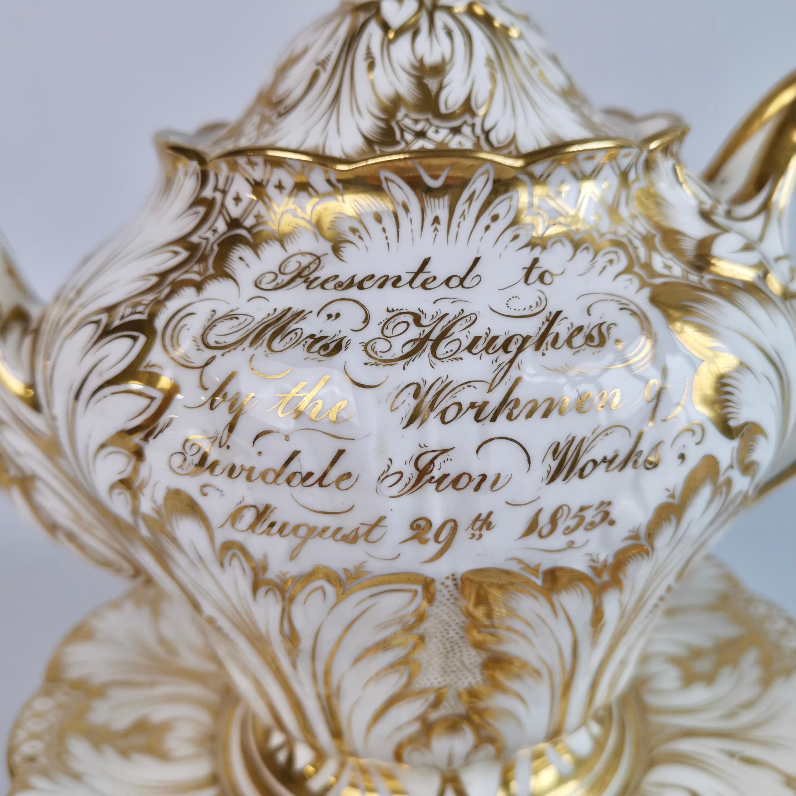 Mid-19th Century Ridgway Sublime Tea Service, Gilt Foliage with Dedication, Victorian, 1853