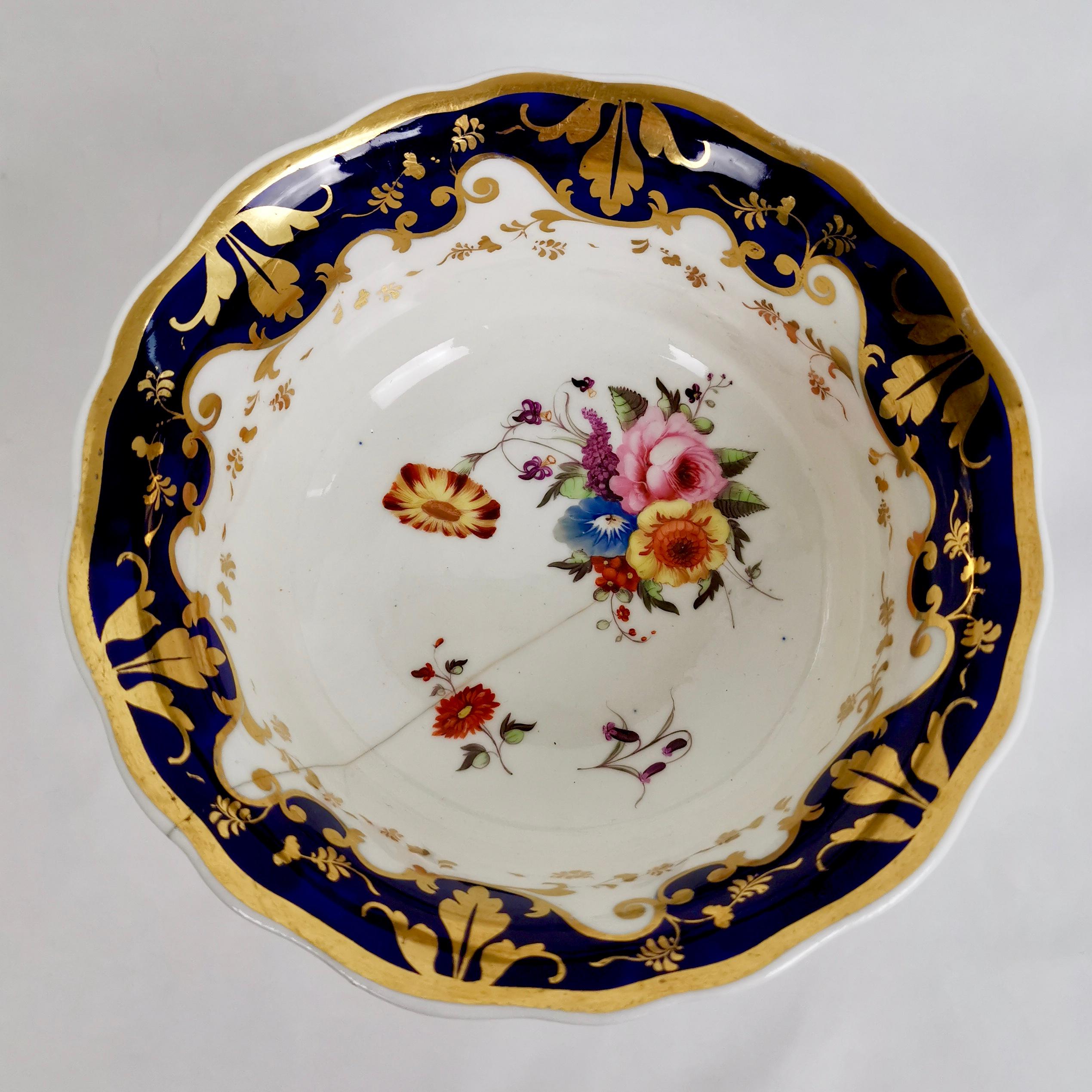 Ridgway Porcelain Tea Service, Flowers on Cobalt Blue and Gilt, Regency ca 1825 1