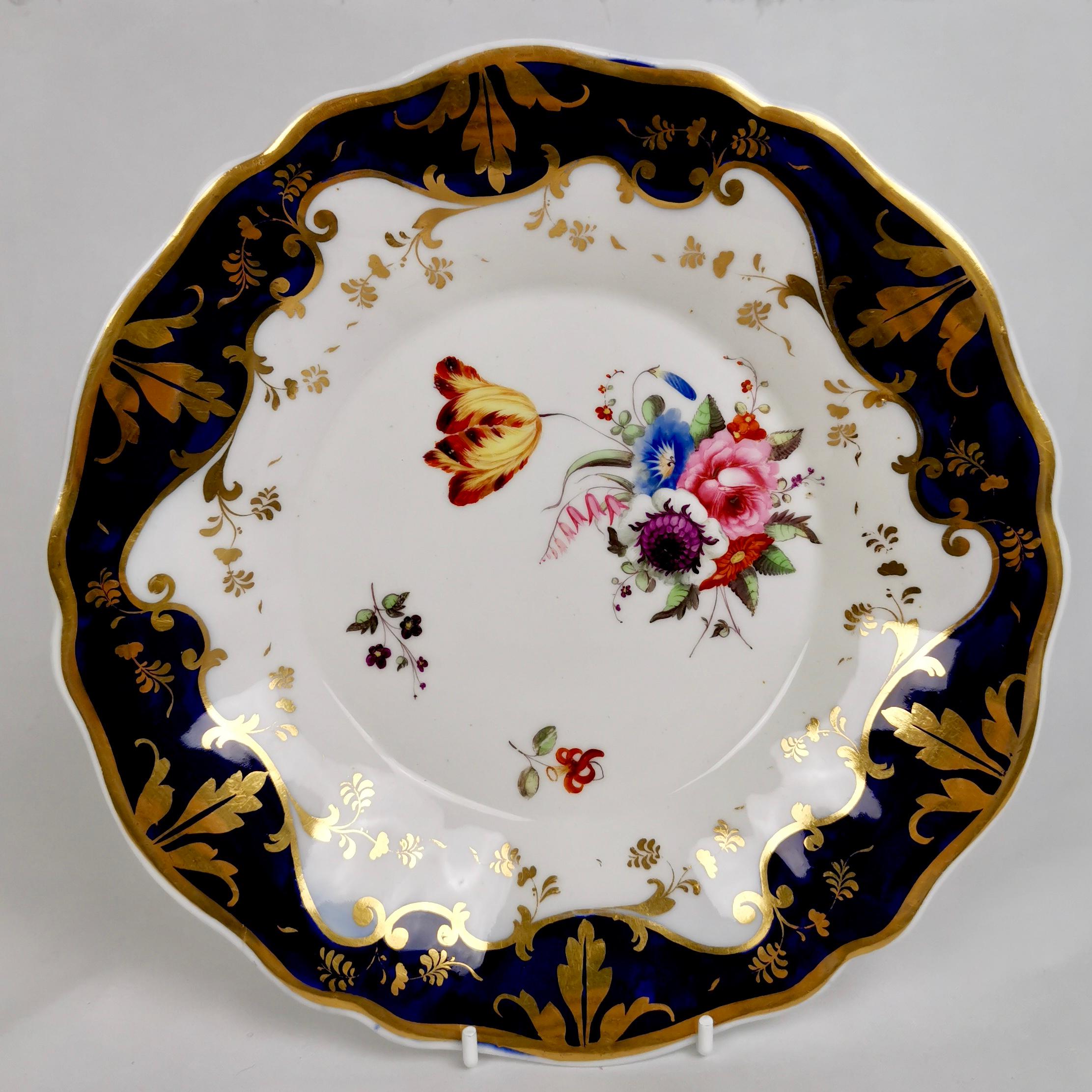 Ridgway Porcelain Tea Service, Flowers on Cobalt Blue and Gilt, Regency ca 1825 3