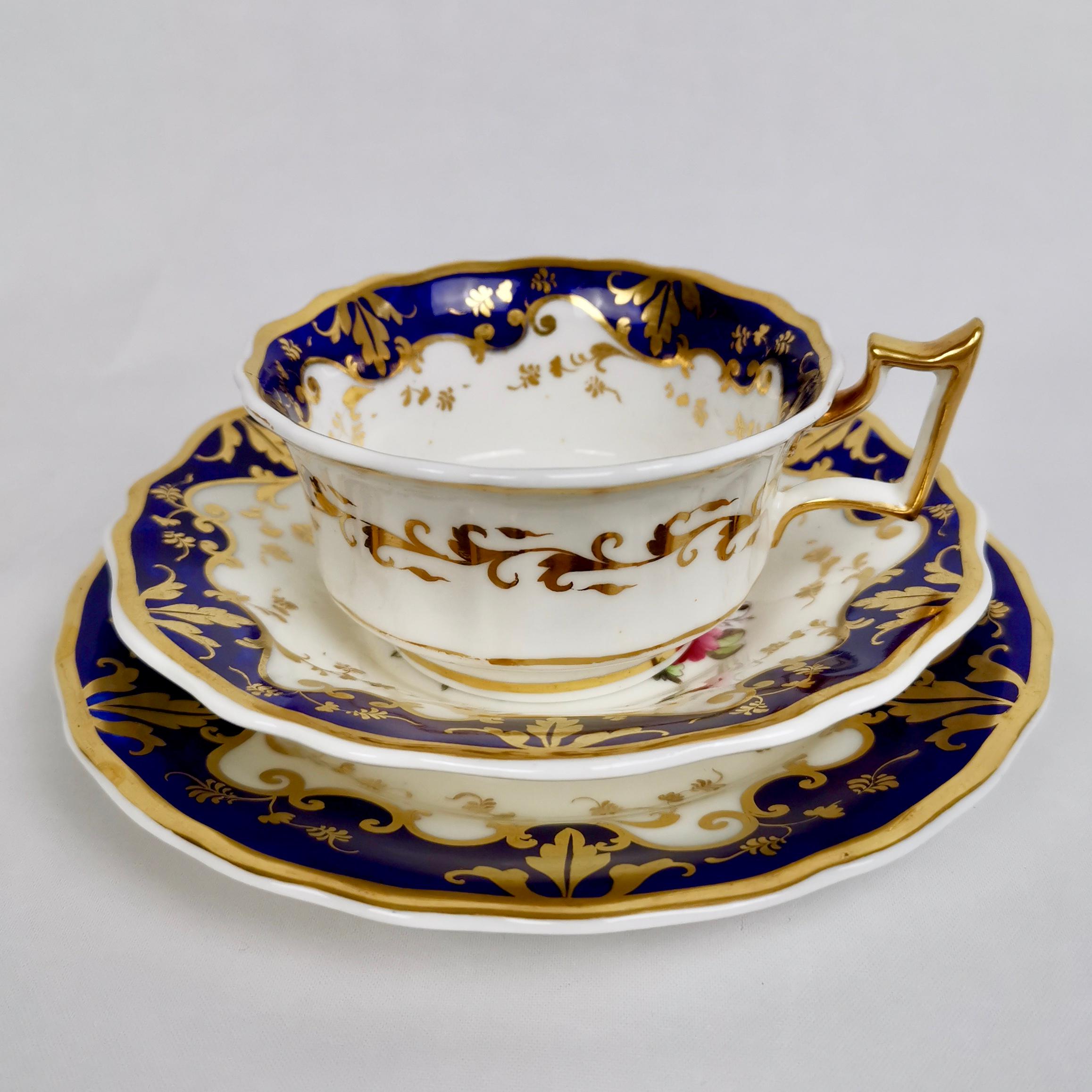 Ridgway Porcelain Tea Service, Flowers on Cobalt Blue and Gilt, Regency ca 1825 4
