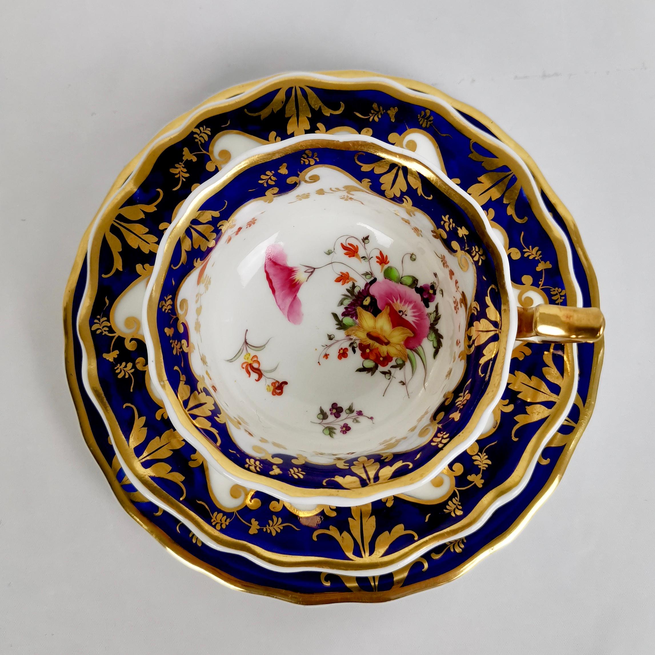 Ridgway Porcelain Tea Service, Flowers on Cobalt Blue and Gilt, Regency ca 1825 5