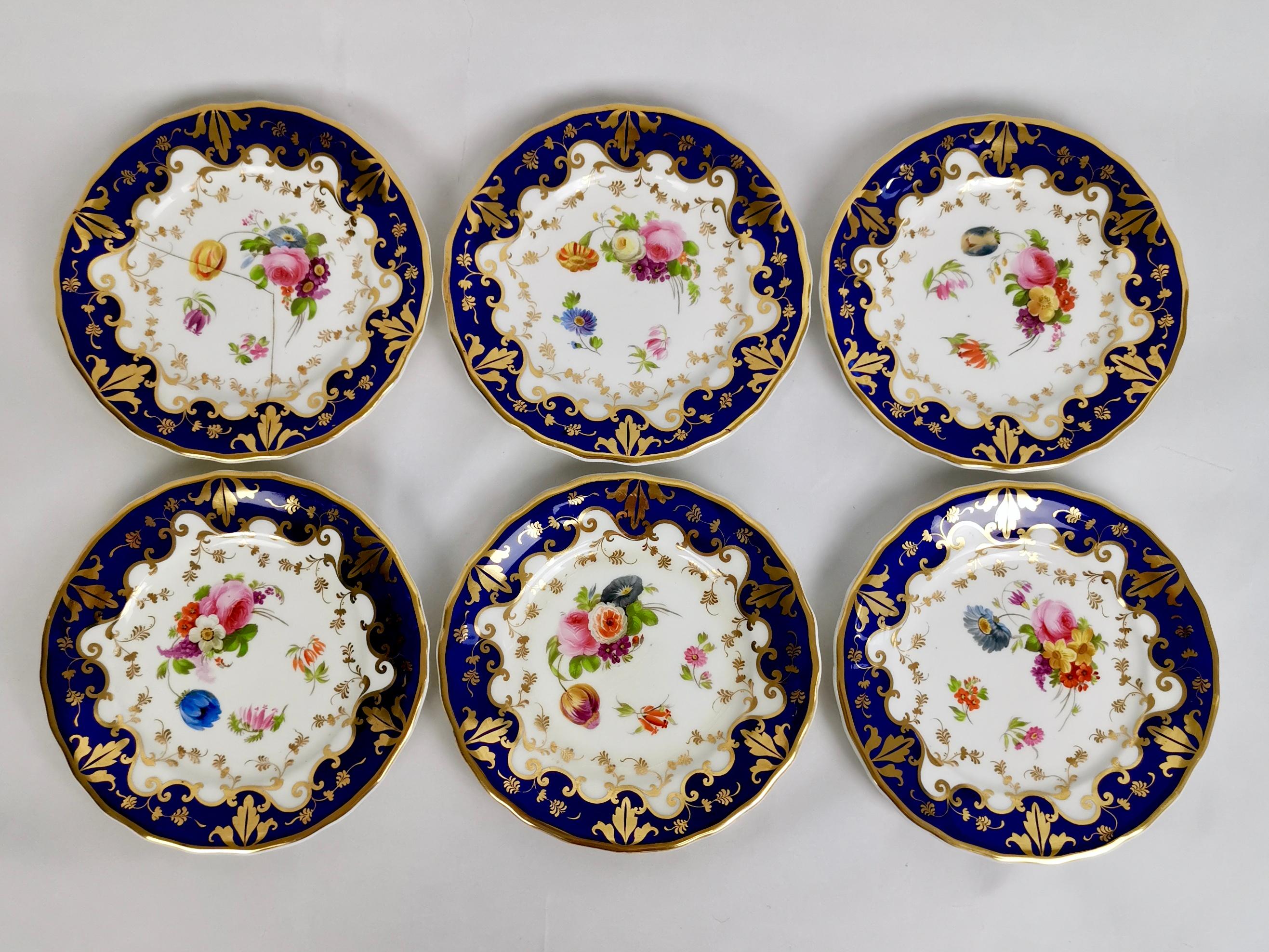 Ridgway Porcelain Tea Service, Flowers on Cobalt Blue and Gilt, Regency ca 1825 6