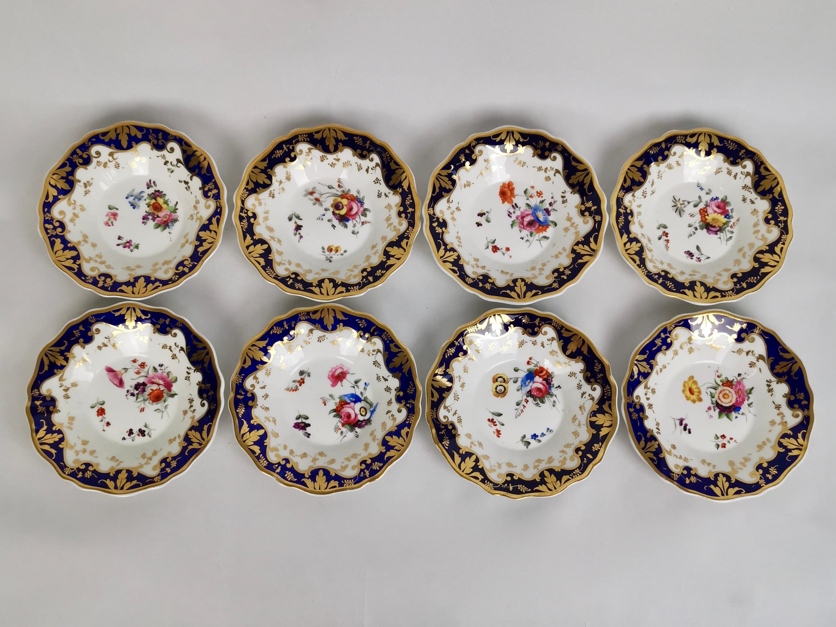 Ridgway Porcelain Tea Service, Flowers on Cobalt Blue and Gilt, Regency ca 1825 8