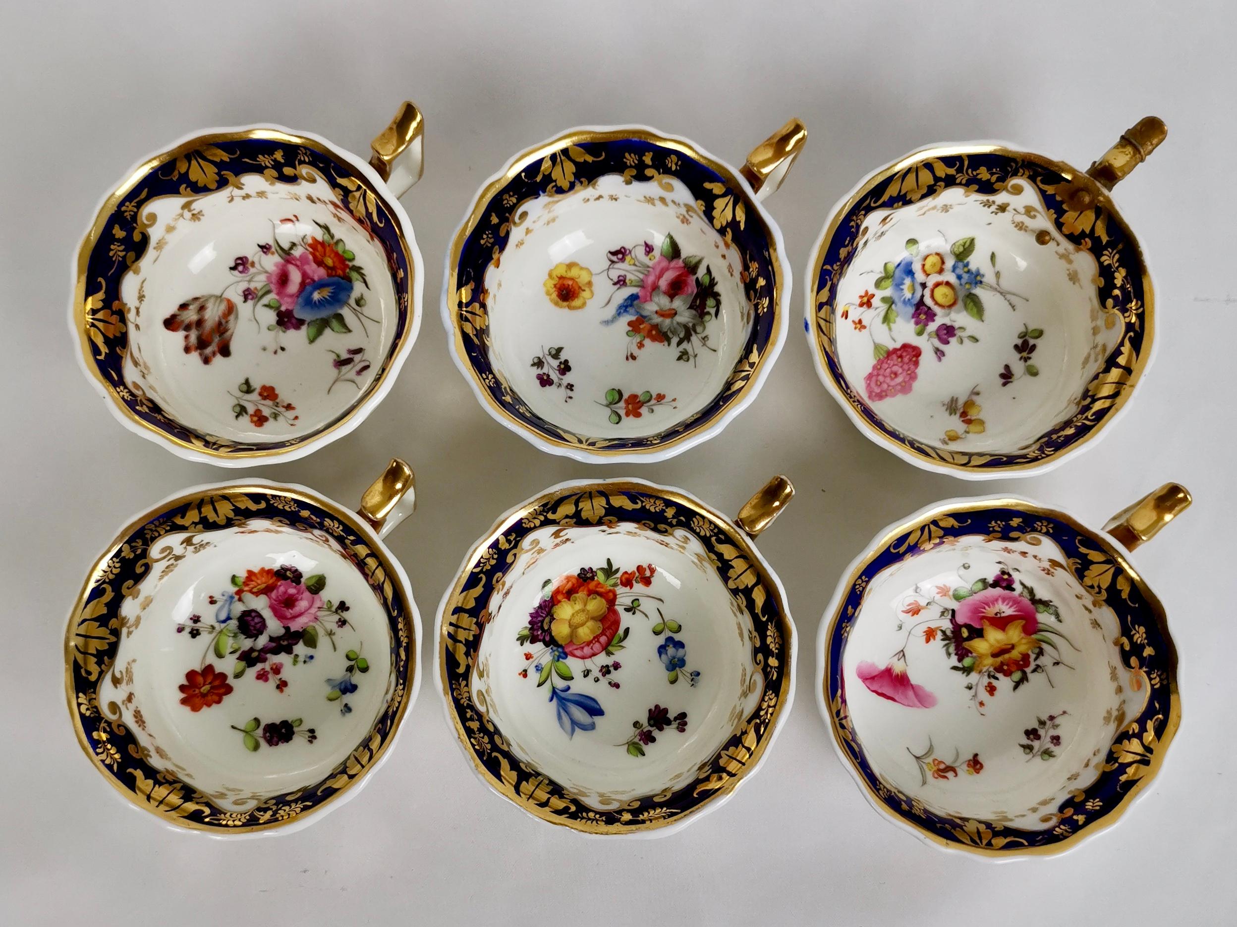 Ridgway Porcelain Tea Service, Flowers on Cobalt Blue and Gilt, Regency ca 1825 9