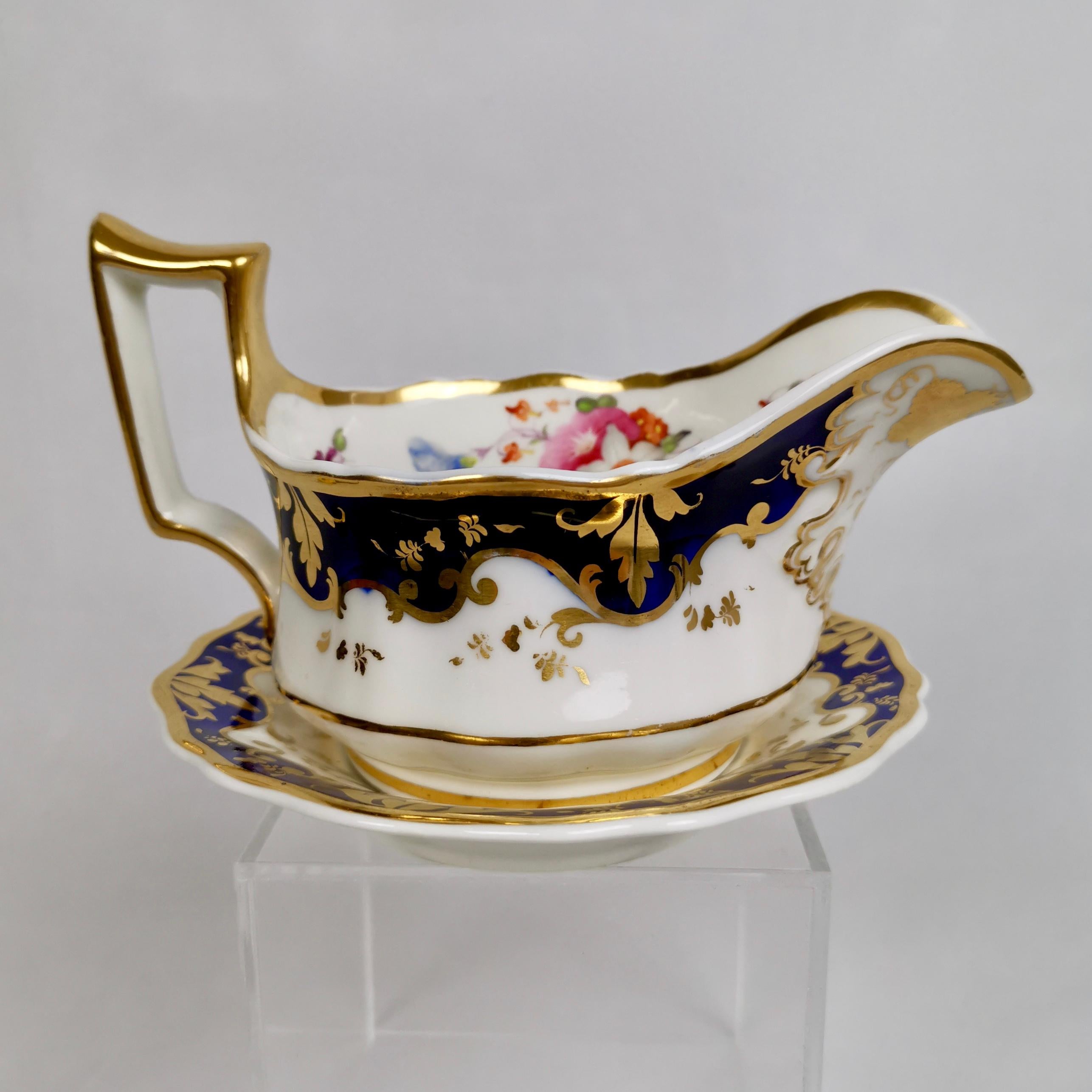 Ridgway Porcelain Tea Service, Flowers on Cobalt Blue and Gilt, Regency ca 1825 In Good Condition In London, GB