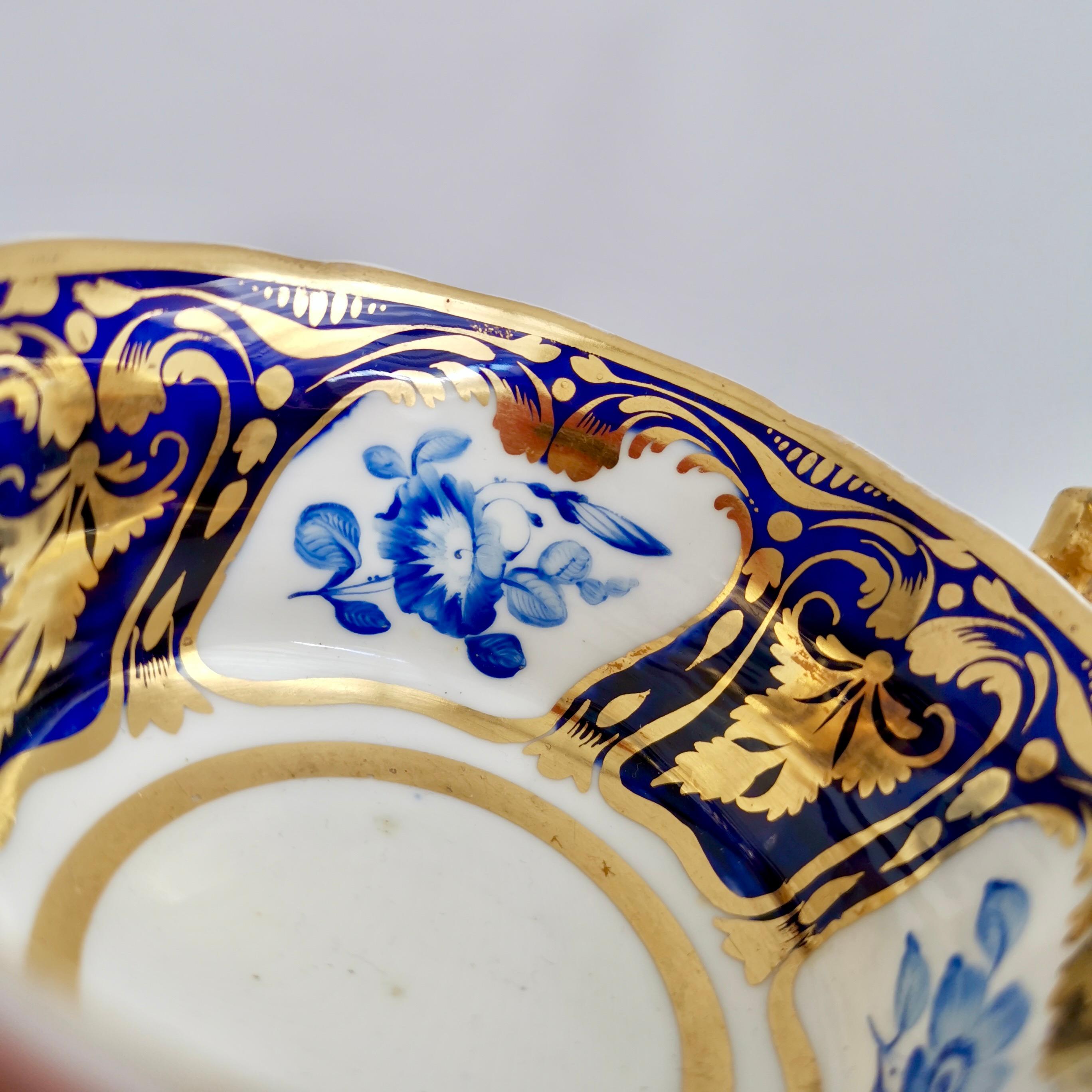 Ridgway Teacup and Saucer, Blue and Gilt, Flowers Patt. 2/1000, Regency ca 1825 6
