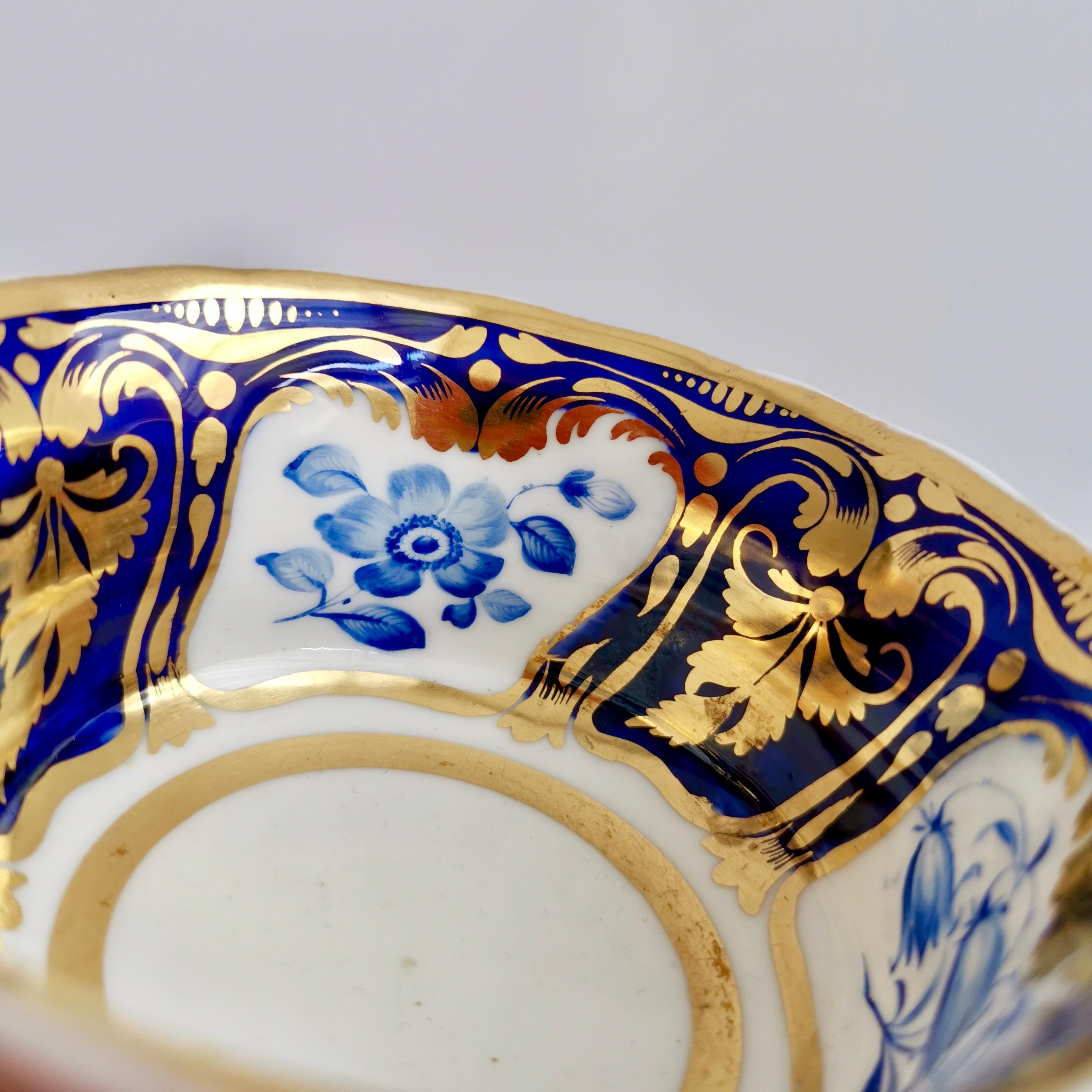 Ridgway Teacup and Saucer, Blue and Gilt, Flowers Patt. 2/1000, Regency ca 1825 7