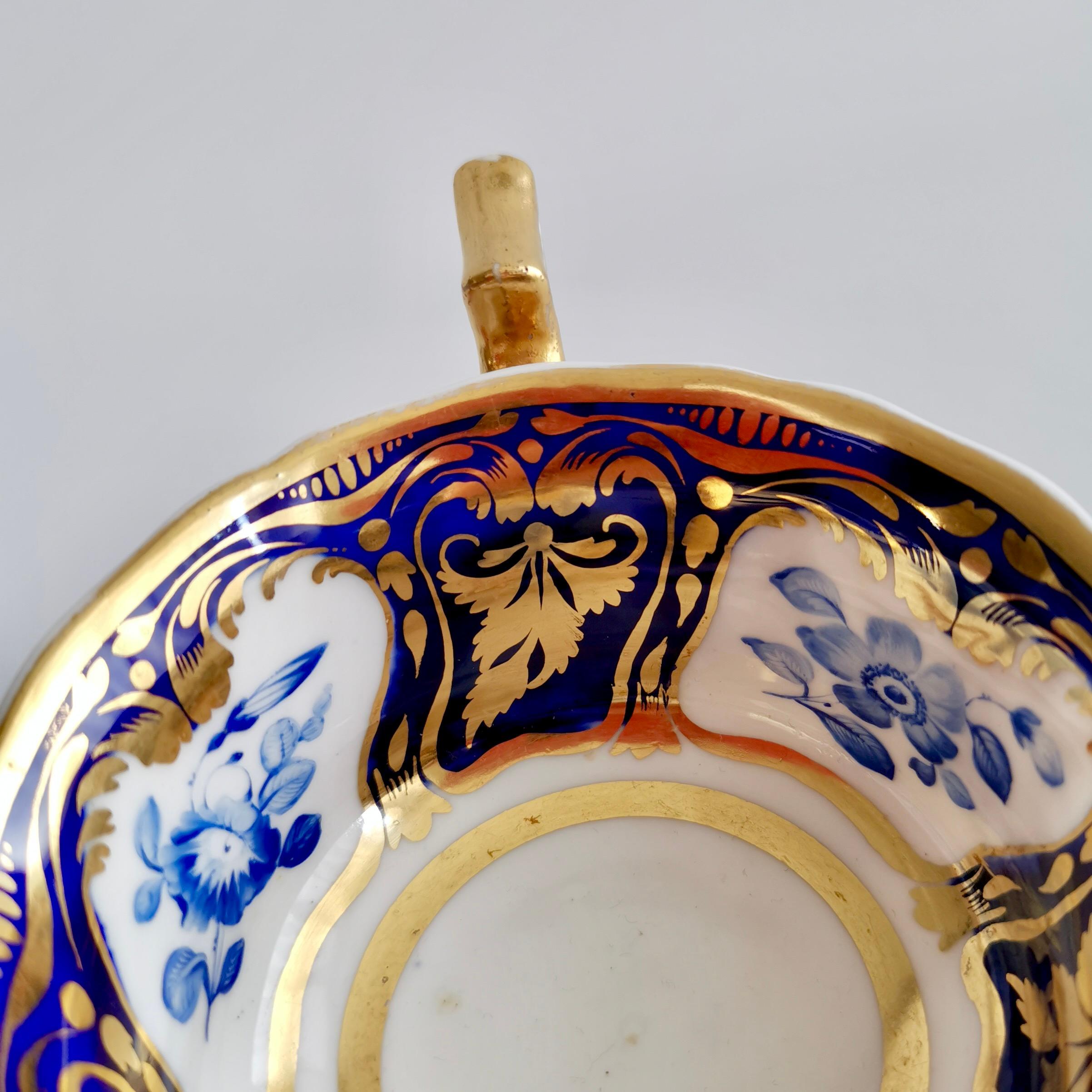 Ridgway Teacup and Saucer, Blue and Gilt, Flowers Patt. 2/1000, Regency ca 1825 9