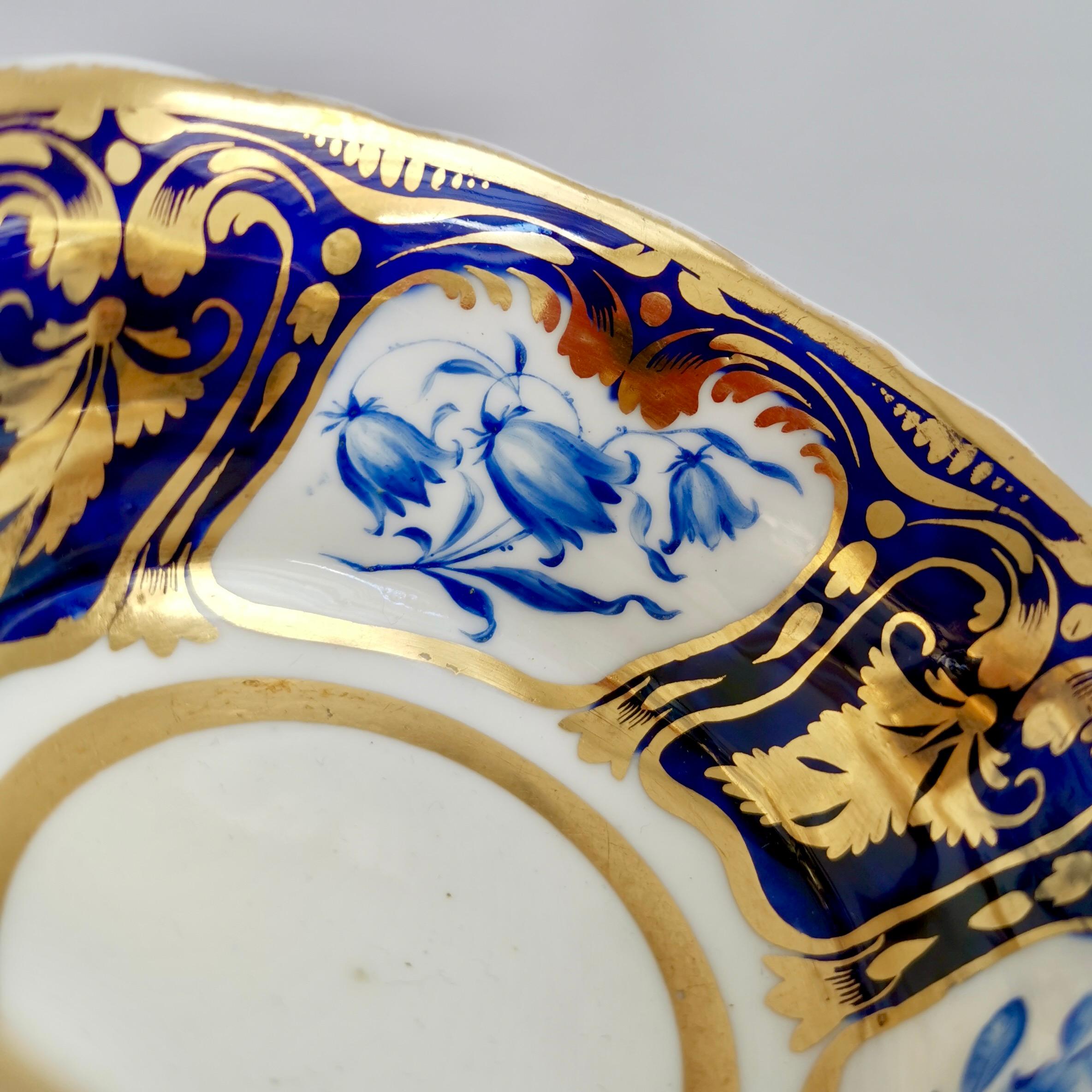 Hand-Painted Ridgway Teacup and Saucer, Blue and Gilt, Flowers Patt. 2/1000, Regency ca 1825